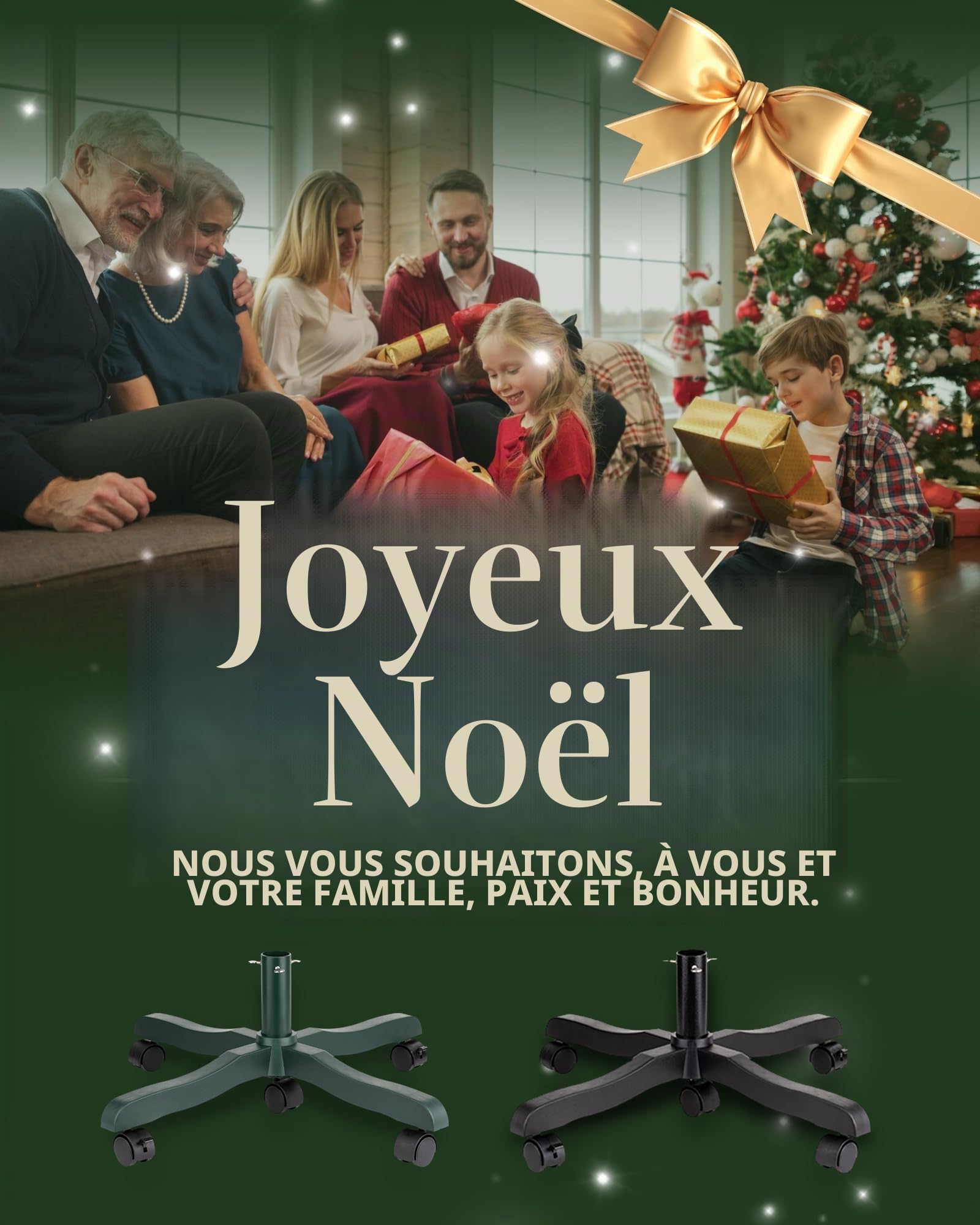Pied de Sapin de Noel Artificiel: Support pour Sapin de Noël Metal à Roulette Socle Pied de Sapin Artificielle Christmas Tree Stand Artificial - Jusqu'à 2m Diamètre 1.8-3.5 cm Right Vert