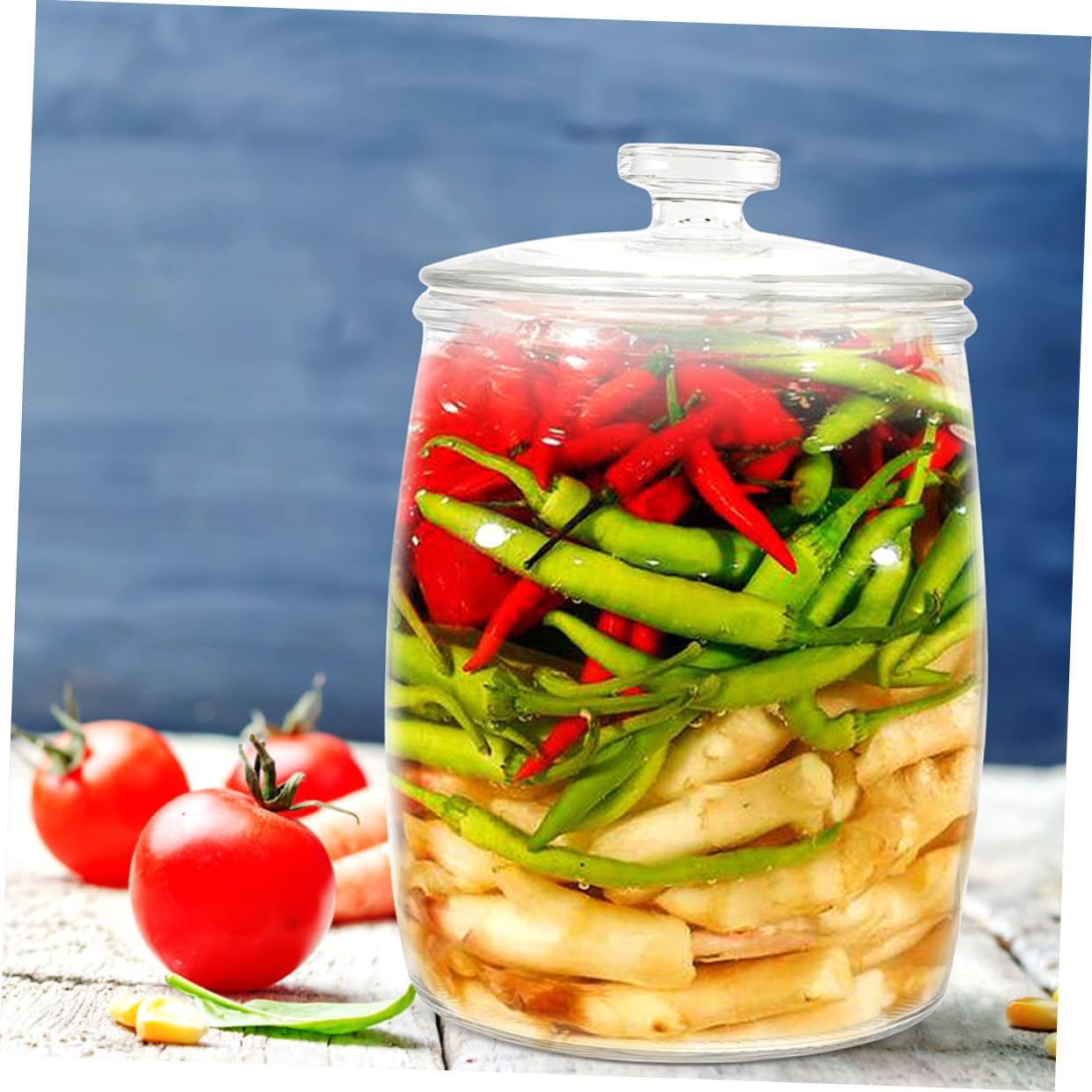Mikinona Großes Glasgefäß als Pickle Jar Einmachglas für Gurken und Vorratsglas aus Glas Luftdicht Verschlossen zum Aufbewahren von Lebensmitteln im Haushalt