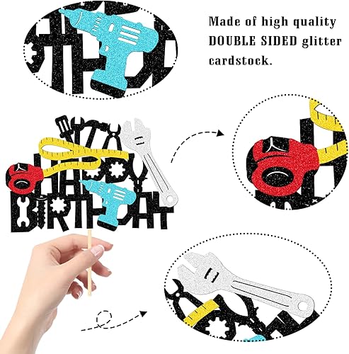 Miniatura 3 de Decoración para tartas con llave inglesa, martillo, alicates, sierra de mano, cinta métrica, destornilladores, caja de herramientas temática para