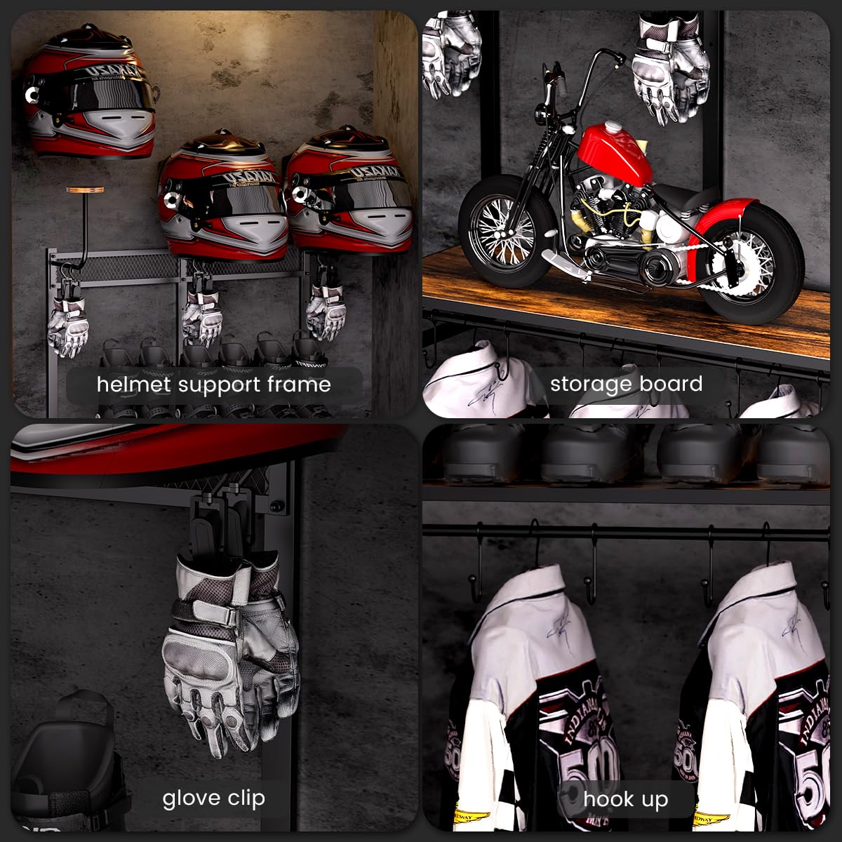 Otorcycle Wall Ounted Helet Holder 180-Degree Rotating E-Bike Helet Display Rack With 2 Hook For Hats, Caps, Coats, Jackets - Black - Foto 4