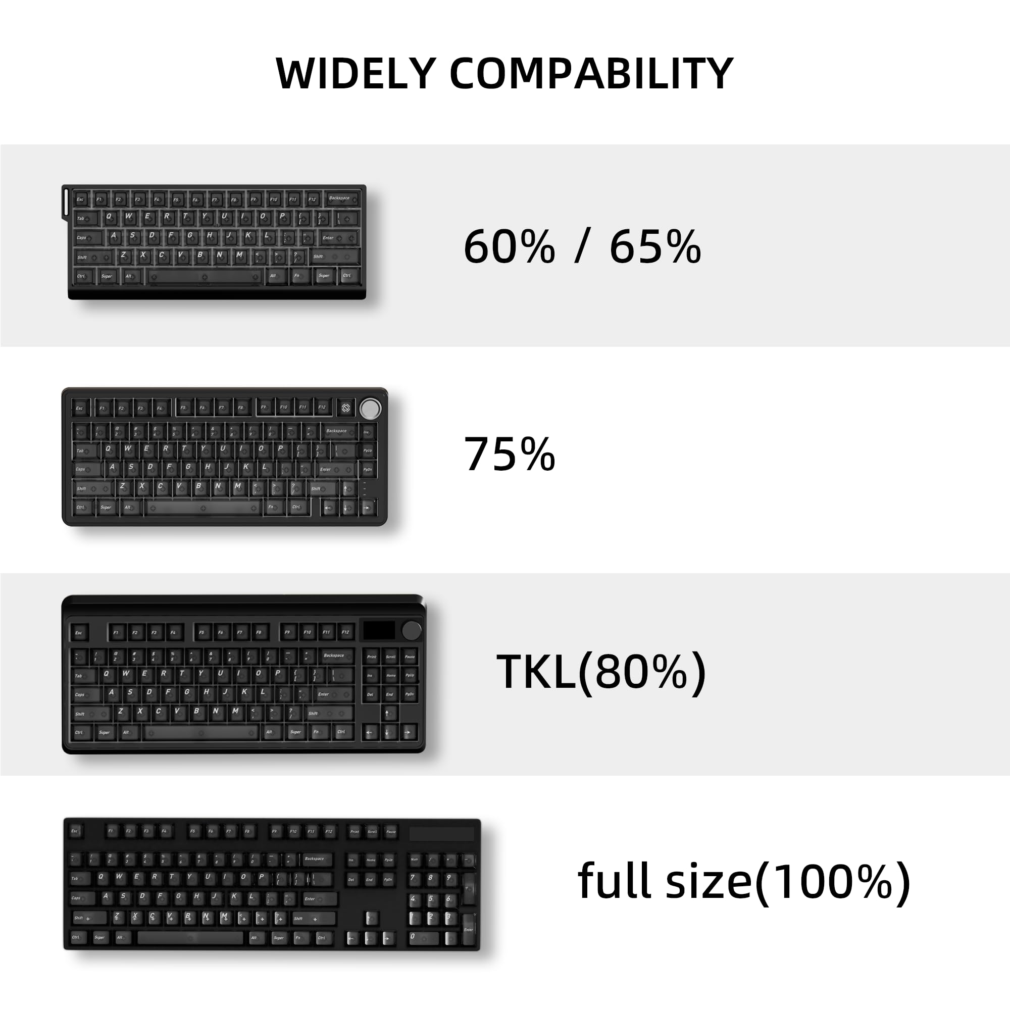 HITIME XVX - Tasti trasparenti neri, 60 75 100%, stile keycap in ceramica, copritasti lucidi e profilo ciliegio, set di tappi per tastiera meccanica Mx, 119 tasti