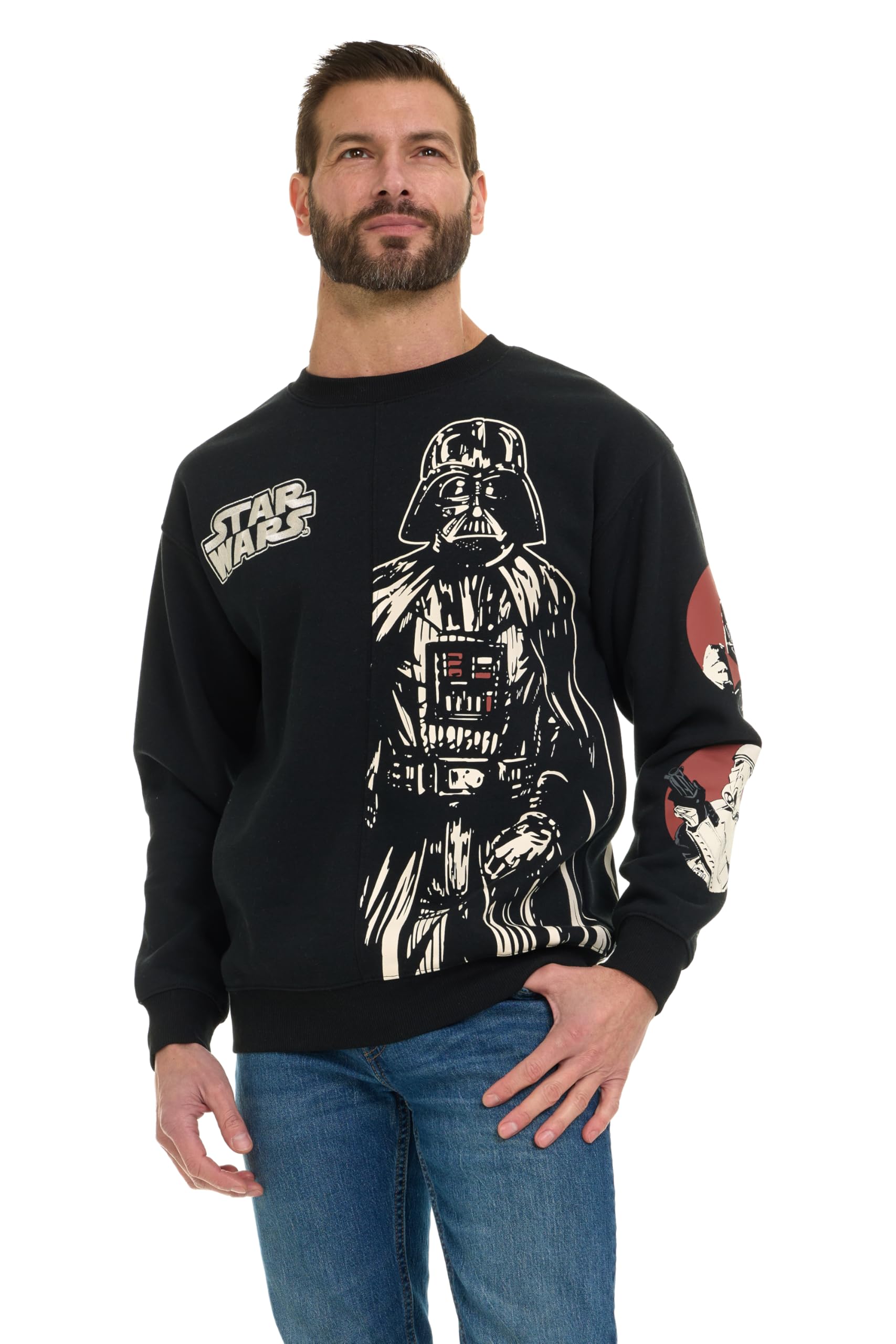 STAR WARS Felpa da uomo in pile con logo Darth Vader Stormtrooper con ricamo sul davanti e dietro