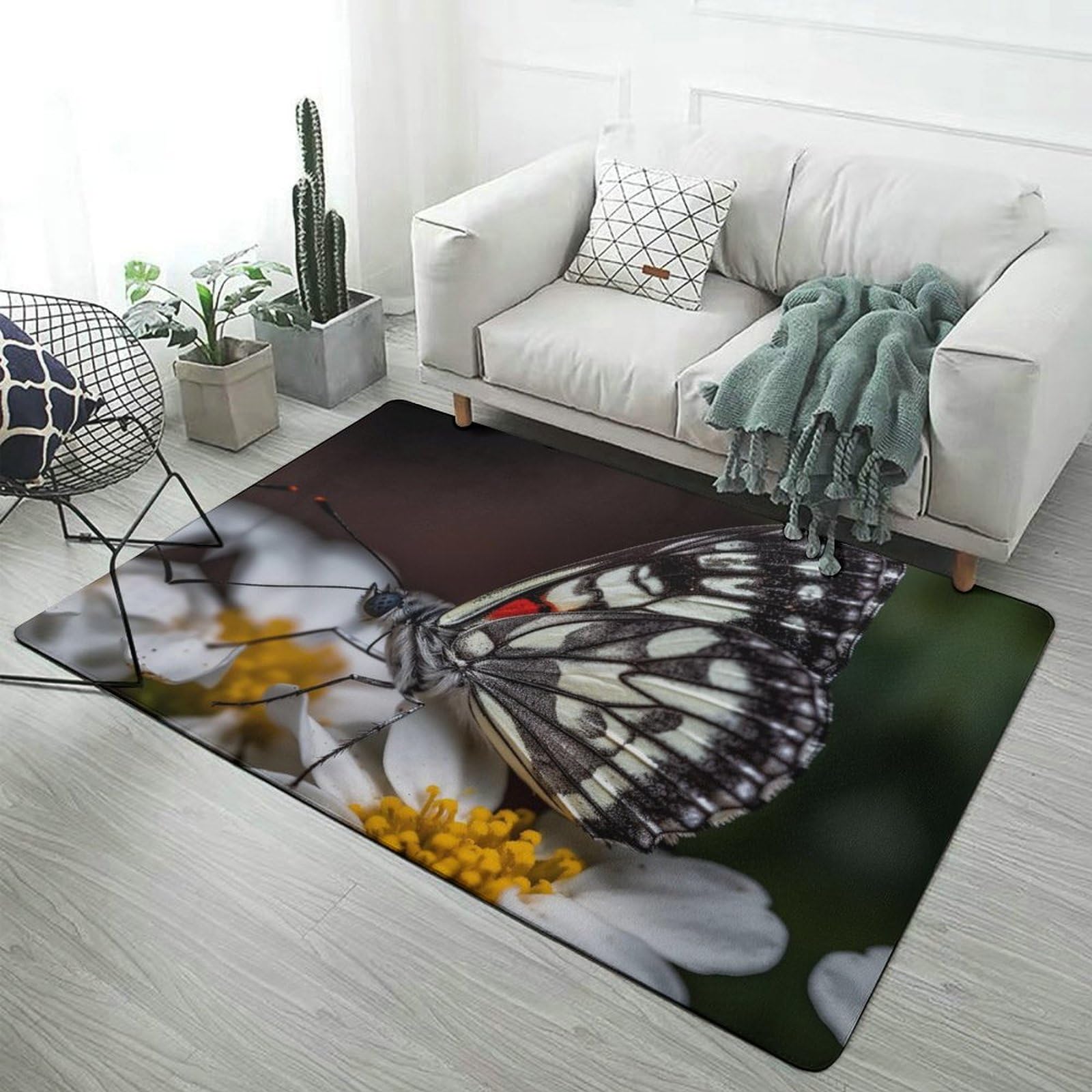Tapis de sol absorbant motif papillon 152x101 cm lavable pour chambre et cuisine