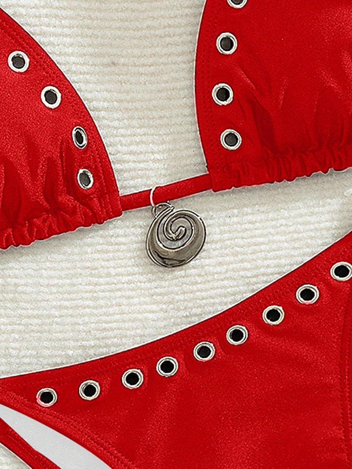 Women's Thong Bikini Set Goth Two Piece Swimsuit Grommet Eyelet Bathing Suit Metal Pendant