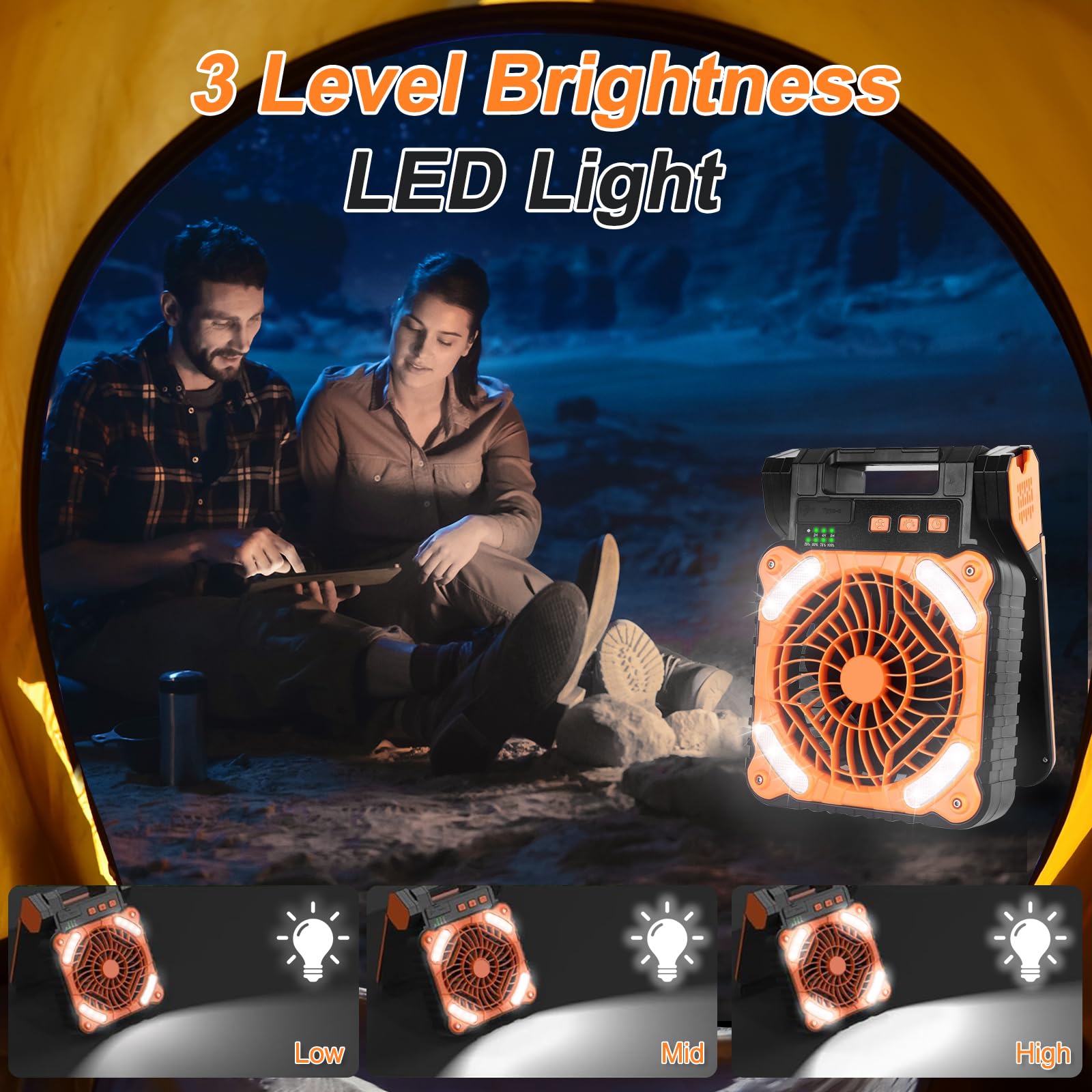 Ventilateur Solaire, Ventilateur Camping Rechargeable 10400 MAh Ventilateur Tente Portable Avec Lumiere Led Minuterie 4 Vitesses Ventilateur 97361424