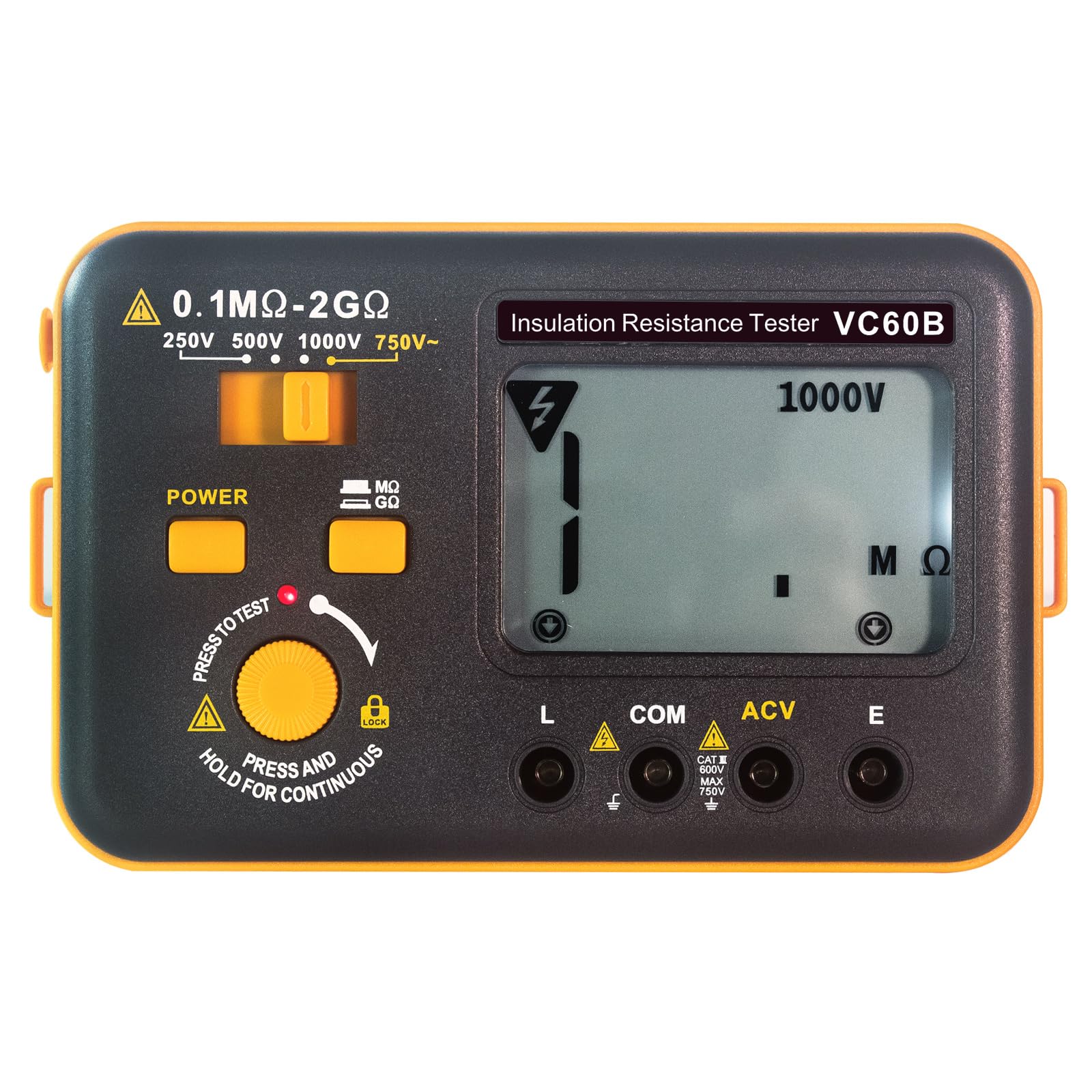 Probador de Resistencia de Aislamiento Megohmmeter Ohmmeter Meter 2GΩ - Resistencia Medición de Voltaje AC 750V - Pantalla LCD