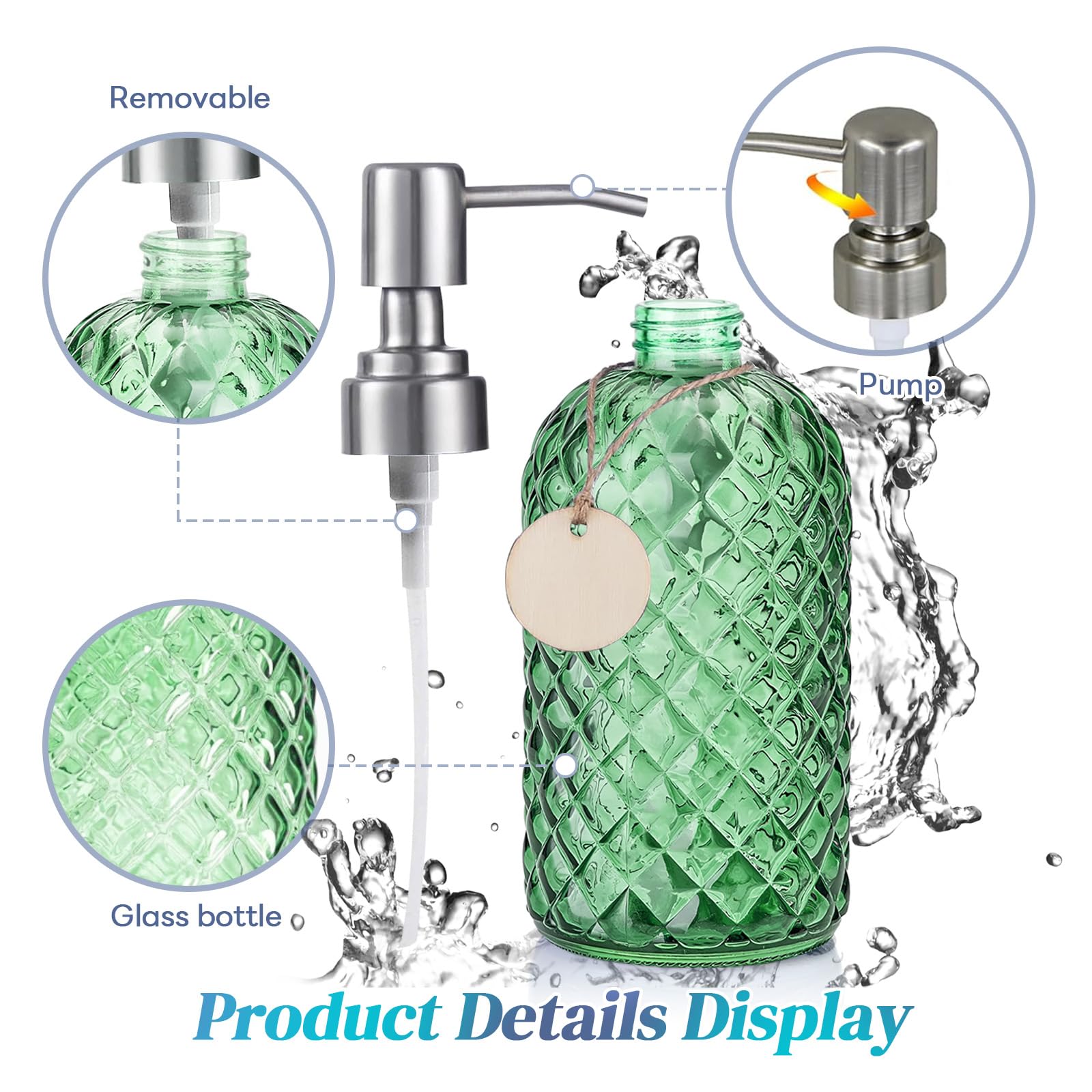Topsky Glass Soap Dispenser with Siliver Metal Pump, 400ml Liquid Hand Soap Dispenser, Rustproof Pump for Kitchen & Bathroom - Image 4
