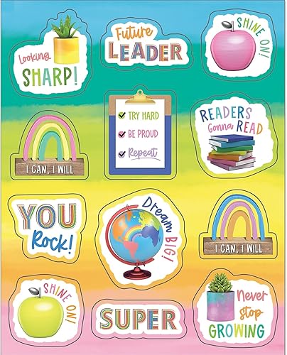 Carson Dellosa Creatively Inspired 72 Calcomanías Motivacionales para Niños, 6 Hojas de Incentivos Arcoíris con Afirmaciones Positivas para Premios,
