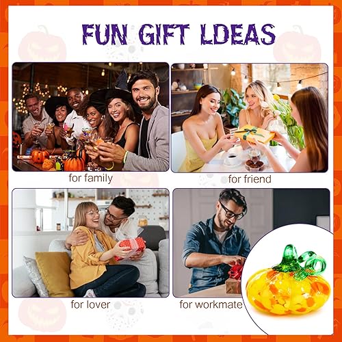 Miniatura 8 de H&D HYALINE & DORA Figura de calabaza de vidrio soplado a mano para decoraciones de otoño, calabaza de cristal amarillo, decoración de mesa para