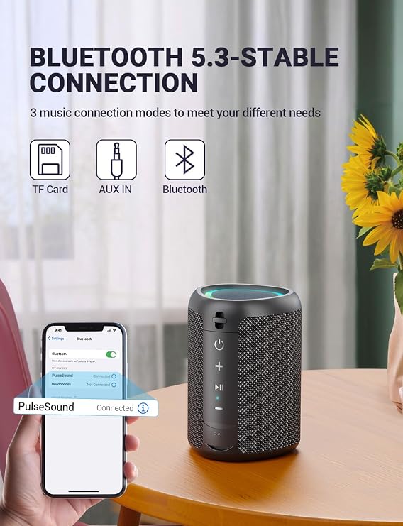UOHHBOE Portable Bluetooth Speaker 20W, IPX7 Waterproof with Stereo Sound