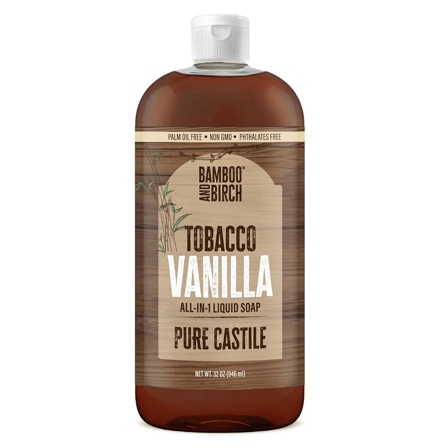 Pure Castile Soap Liquid Organic, Certified Palm Oil Free Natural Soap, Tobacco Vanilla, 32 oz Pure Castile Soap Liquid Organic, Certified Palm Oil Free Natural Soap, Tobacco Vanilla, 32 oz