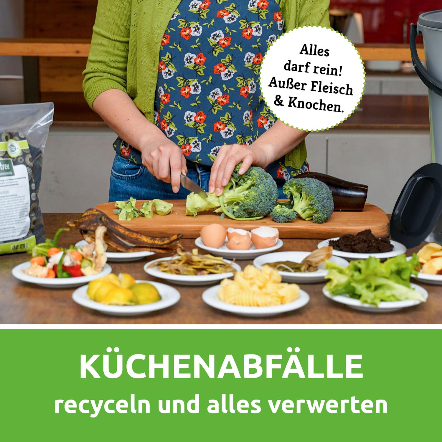 EM-Chiemgau Komposteimer Küche Geruchsdicht [2er Set] je 15,3 L Volumen Küchenabfalleimer Bokashi Set Eimer Komposter mit Zubehör für Küchenabfall, Mülltrennung & Kompostieren | Biomülleimer (grau)