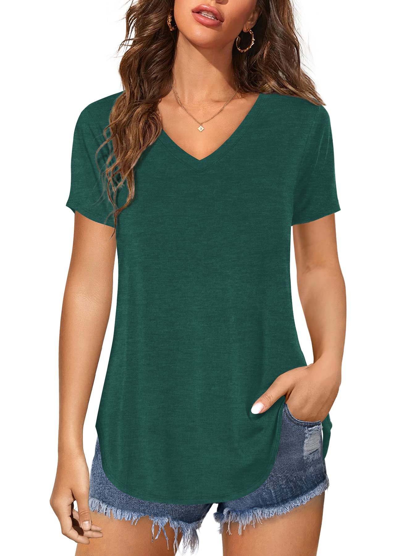 Florboom Tunika Damen Langarm/Kurzarm V Ausschnitt Oberteil Shirts Basic Casual Longshirt