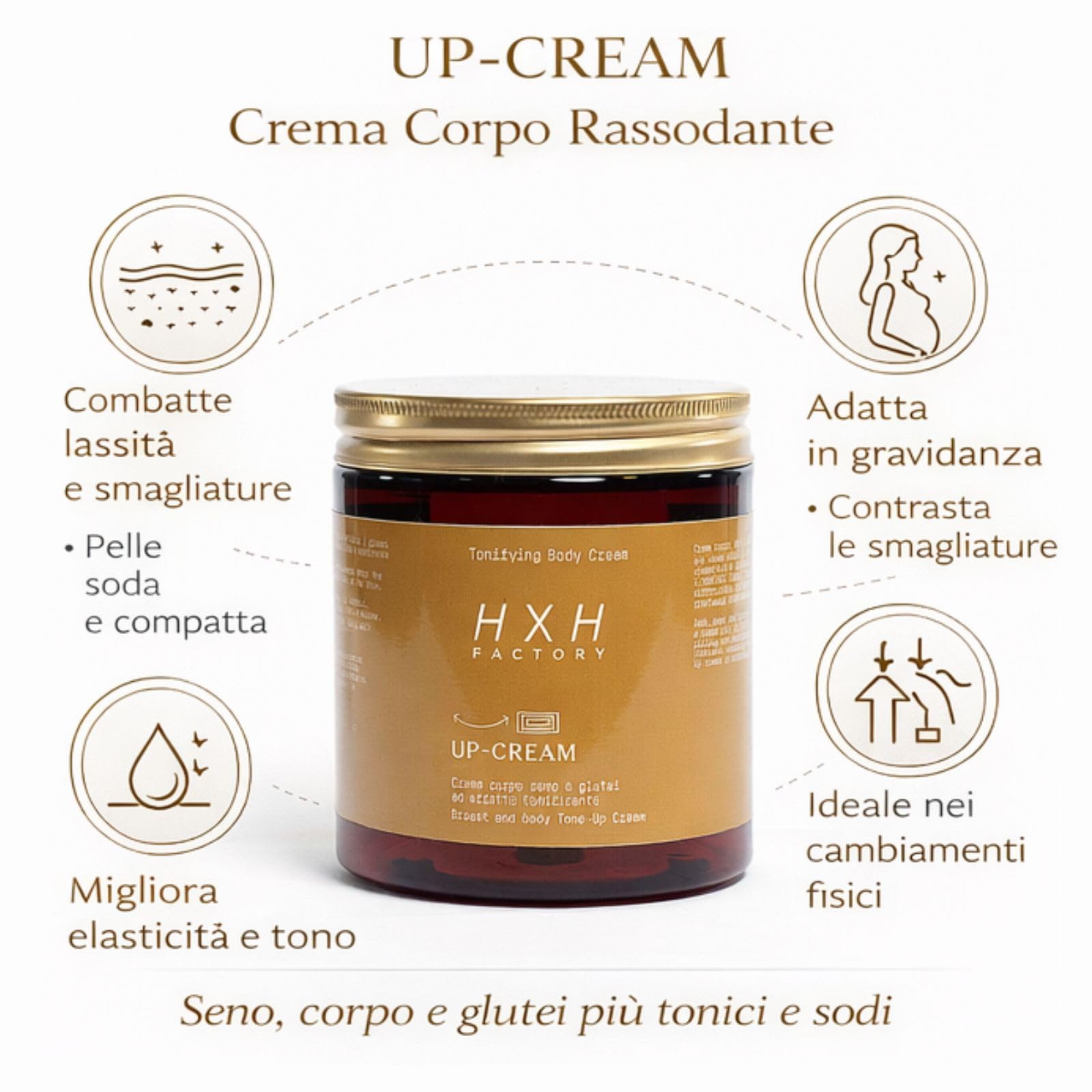 Up Cream Crema Corpo Rassodante Seno e Glutei 250ml | Effetto Tonificante e Volumizzante, Anti Smagliature, Elasticizzante, Con Peptidi, Kigelia e Burro di Karité