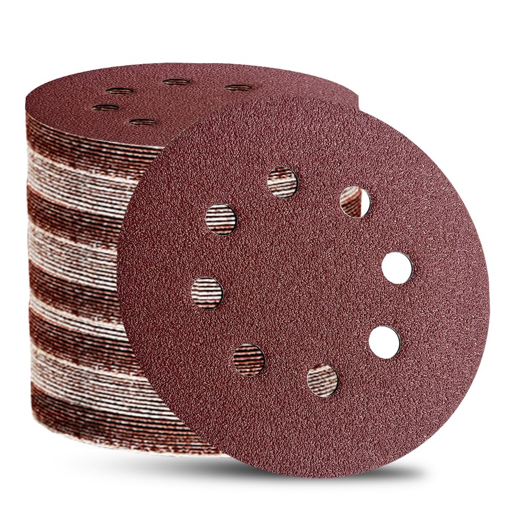 100pcs 5 Inch 8-Hole Sanding Discs Hook and Loop Sandpaper 40 60 80 120 220 320 400 600 Grits Sandpaper Sander Round Sand Paper for Random Orbital
