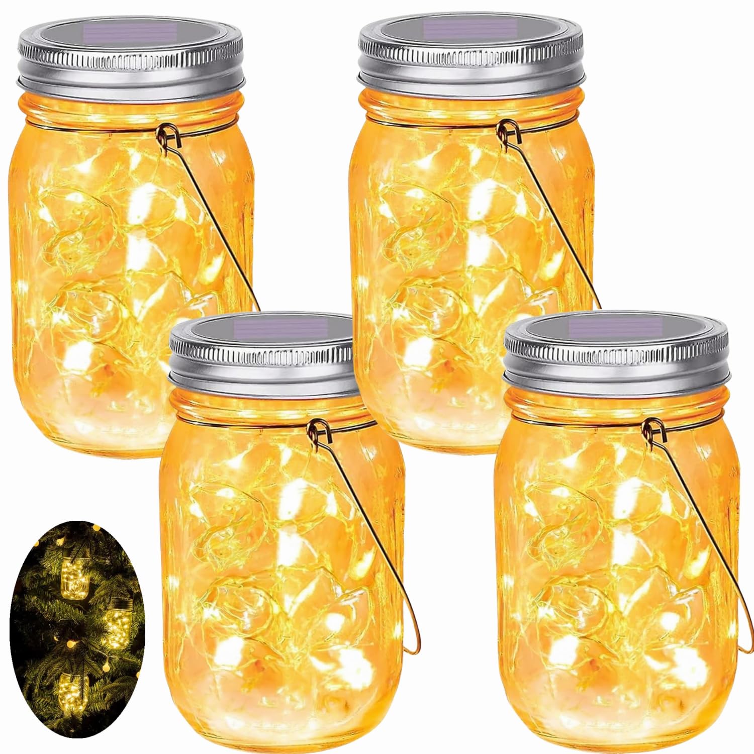 JUXINE 4 Stück Solarlaterne für Außen - Wetterfeste 30 LED Solarlampen mit Automatischer Ein-/Ausschaltung für Garten, Terrasse, Weihnachten, Party & Camping Dekoration. (4)