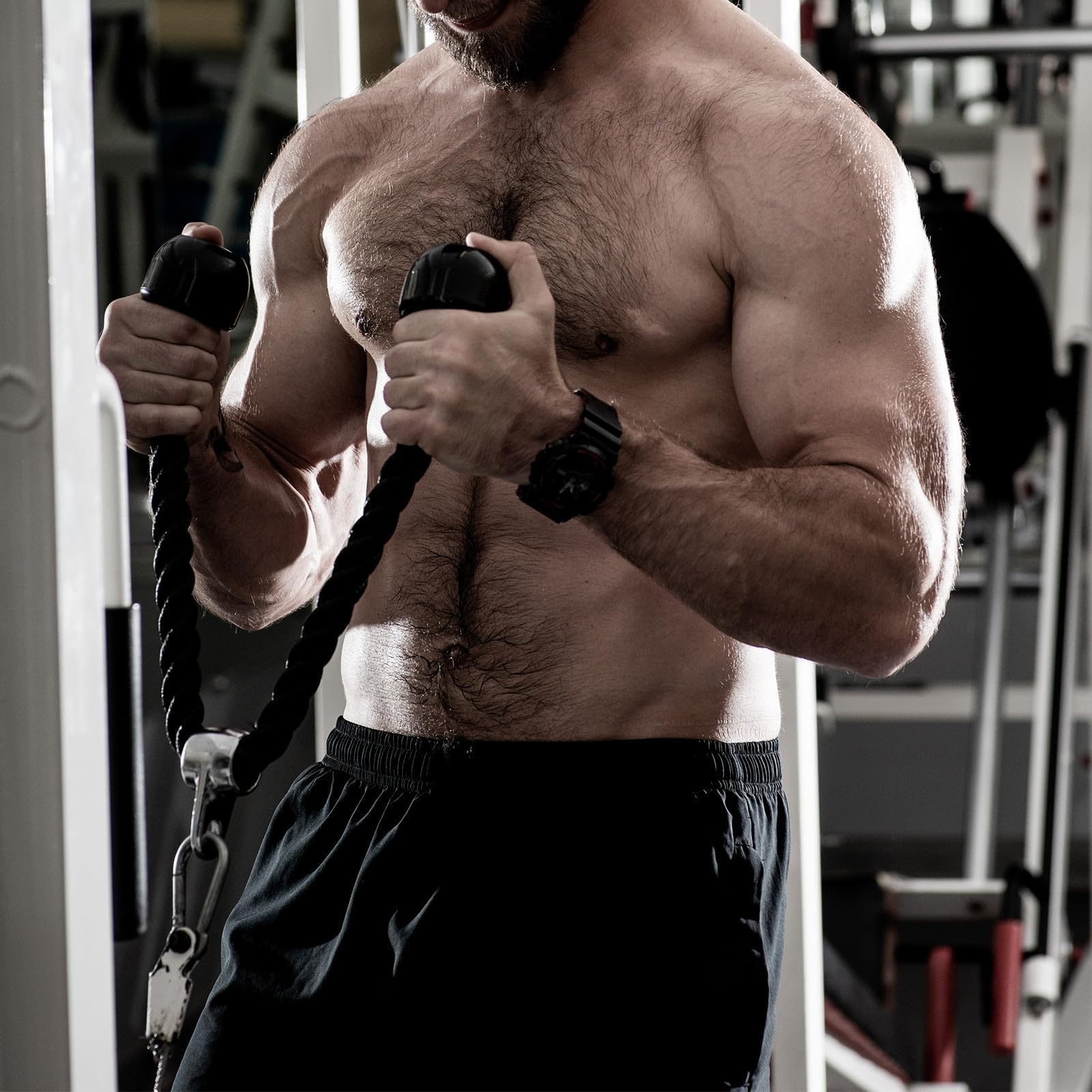Trizepsseil Zugseil mit Stange aus Stahl und Nylon für Fitnessgeräte Zubehör im Gym Zubehör mit Doppelgriffseil für Sommerstimmung Beim Home Gym Workout
