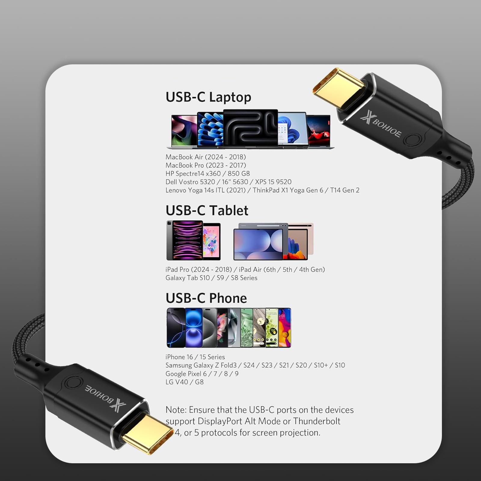 XBOHJOE Cable USB 4.0 a USB C de 40 Gbps para cable Thunderbolt 4 de 3.3 pies, sincronización USB4 8K/5K a 60Hz, pantalla tipo C de 240 W, carga compatible con iPhone 15/16 Pro/Max GoogL/MacBook Pro