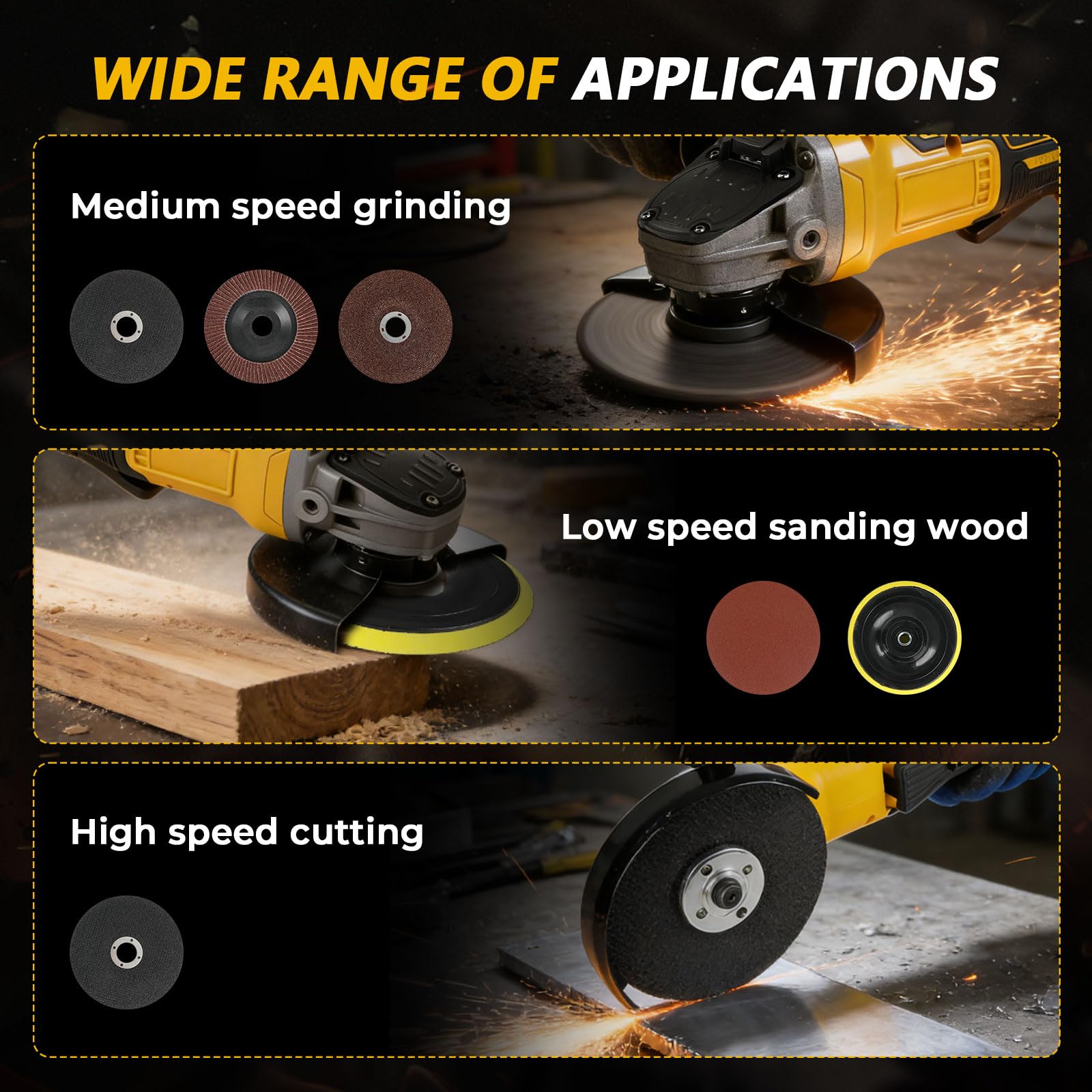 Akumulatorowa szlifierka kątowa do Dewalt 18V 20V, 125mm 8500RPM bezszczotkowa elektryczna 3-biegowa szlifierka elektronarzędzie do cięcia, szlifowania, polerowania drewna, plastiku, metalu (BEZ