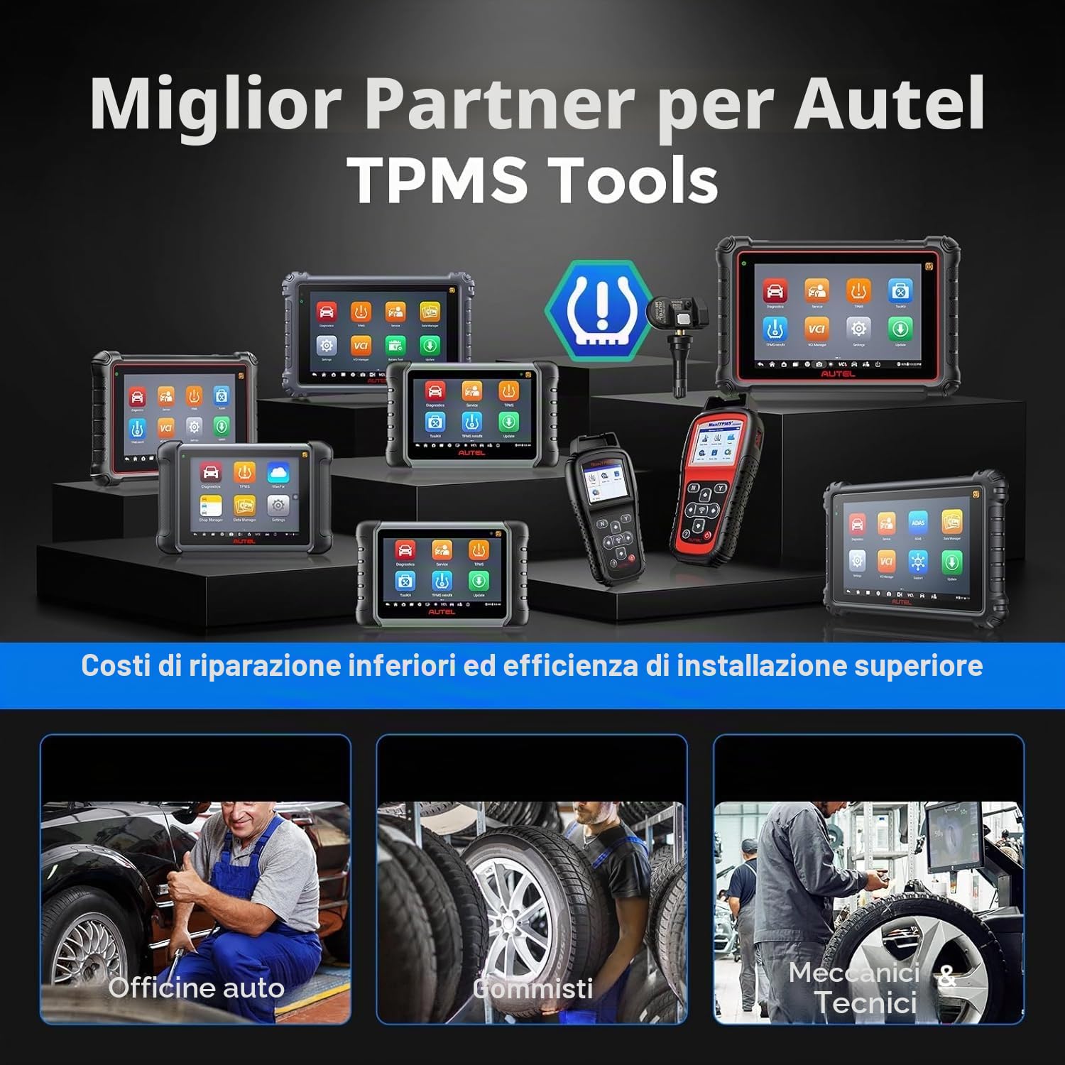 Autel MX-Sensor TPMS Sensore, Doppia Frequenza, Livello OE per 98% Autos, Sensore Pneumatici Programmabile 100%, Compatibili con TS408S TS508WF TS501PRO TS601 Strumento TPMS (Valvola in Gomma, 4PCS)