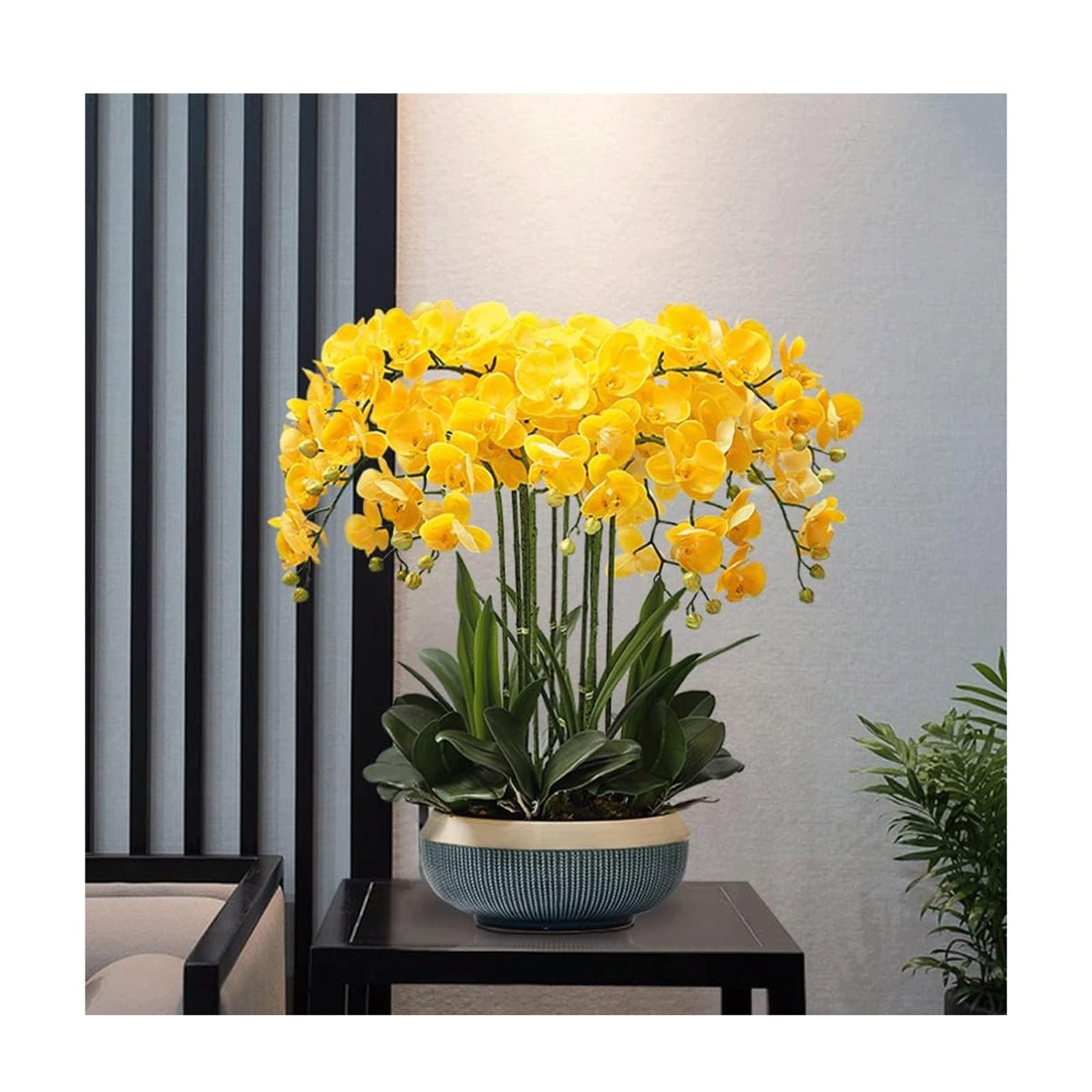 MYUYEE Faux Orchid Artificial Flowers With Ceramic Pot, Silk Faux Plant Phalaenopsis Flower Arrangement Table Centerpieces Indoor Decoration(Gelb)