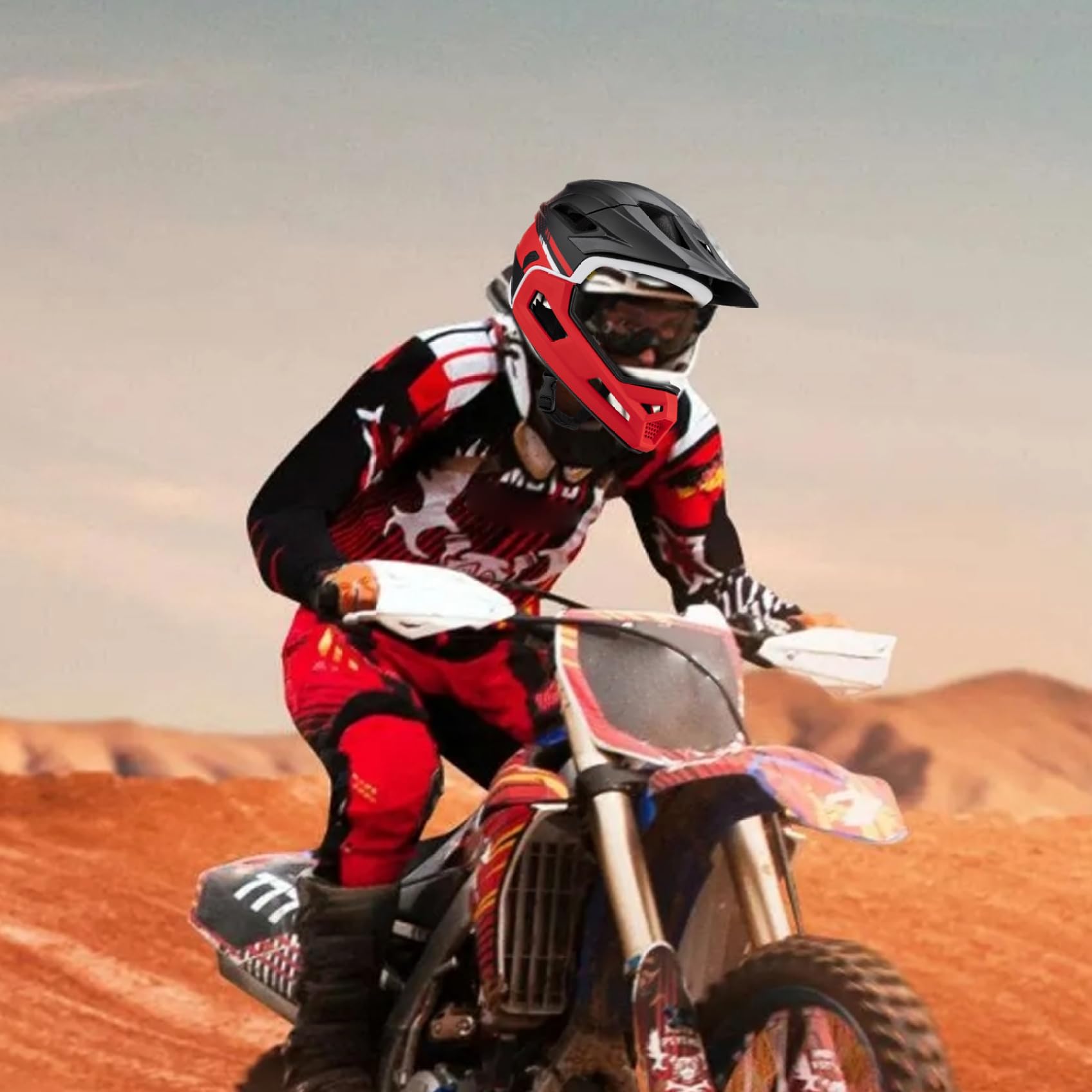 Casco da Bici per Adulti Casco Integrale da Mountain Bike con Mentoniera Staccabile Protezione Ventilata Leggera e Regolabile per Uomo Donna Pista Ciclabile Equitazione Fuori Strada