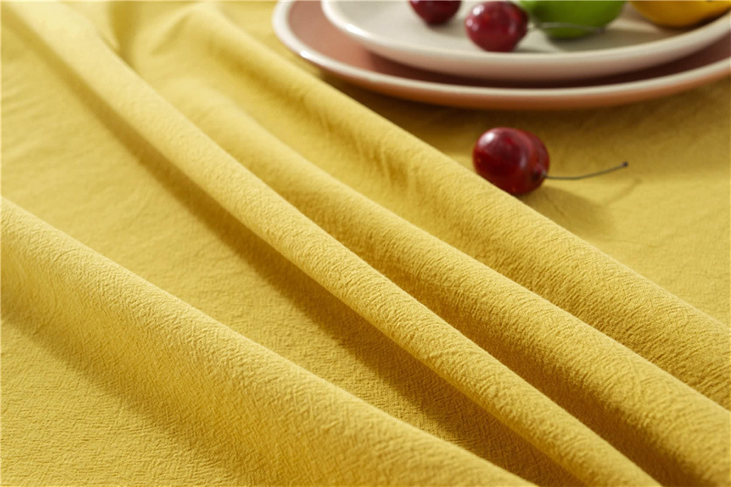 Daesar Protector Mantel Cuadrado,Mantel Algodón Mesa Color Sólido con Encaje Mantel Color Amarillo,140x140CM(55x55Inch)