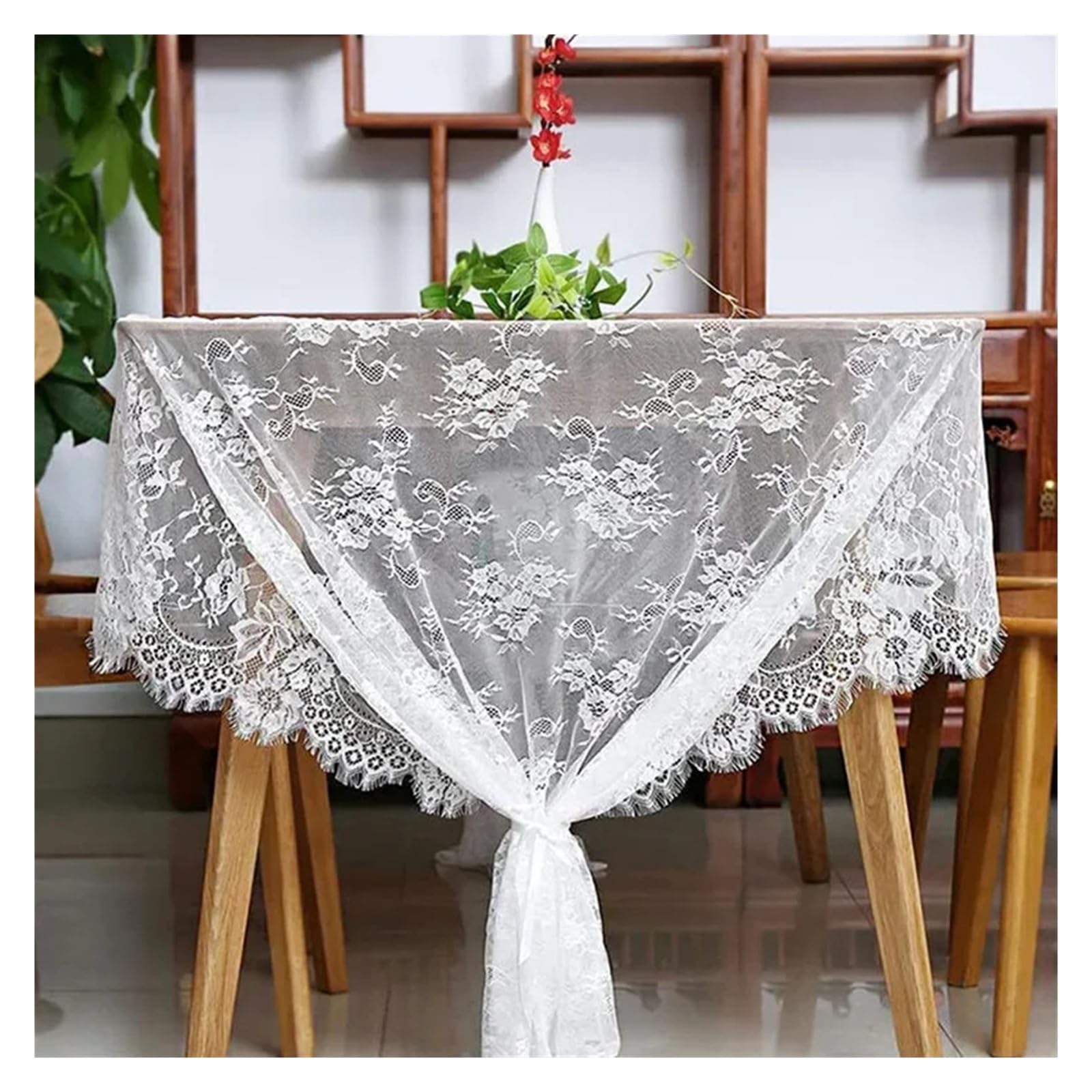 CYMMIYT Lace Tablecloth Rustic Wedding White Vintage Embroidered Reception Table Cloth Decor Party Tablecloth(150cmx300cm)
