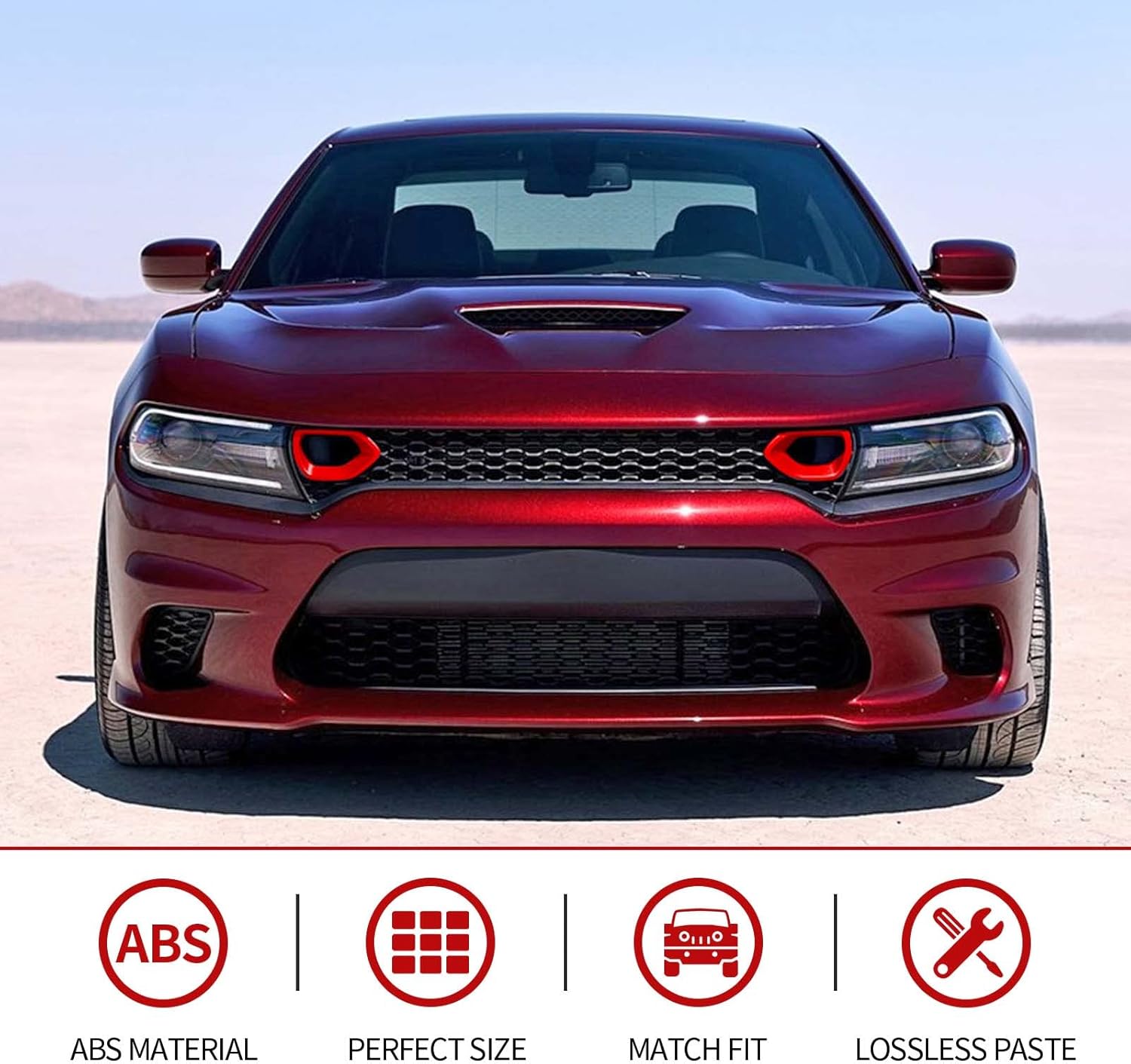 CheroCar for Charger Bumper Center Grill Grille Cover Trim Cover Compatible with 2015-2023 Dodge Charger R/T Scat Pack,Red…