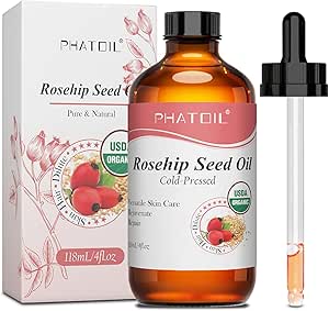 PHATOIL Organic Rosehip Seed Oil 118ml – 100% Pure, Cold Pressed & USDA Certified – Anti-Aging Rosehip Oil for Face, Skin, Hair & Nails