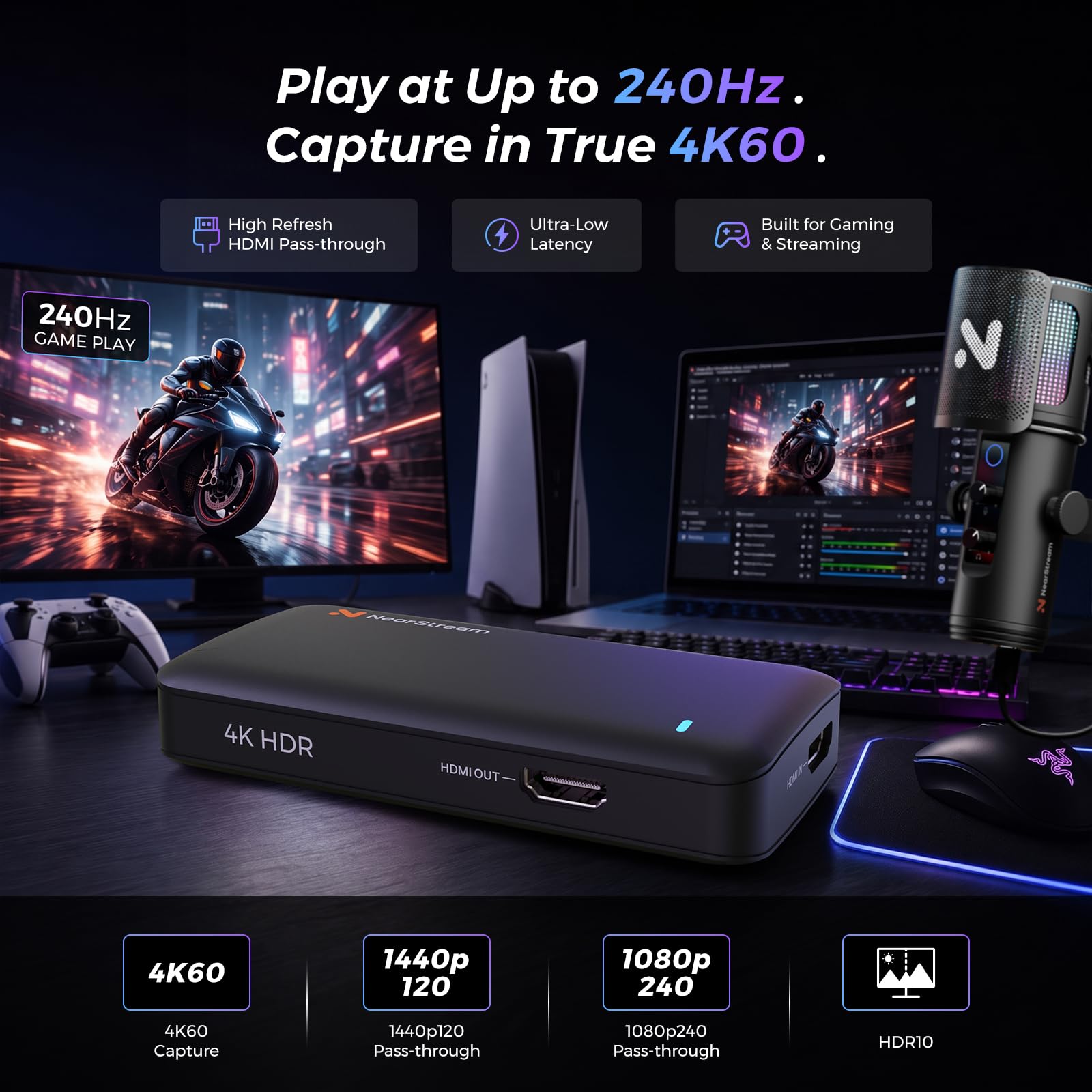 NearStream Tarjeta de captura de video USB 3.1 para transmisión o grabación en 4K60FPS HDR10 o 1080P60FPS HDR10 con latencia ultrabaja, compatible con Xbox Series X/S, Xbox One, PS5, PS4/Pro, PC/Mac