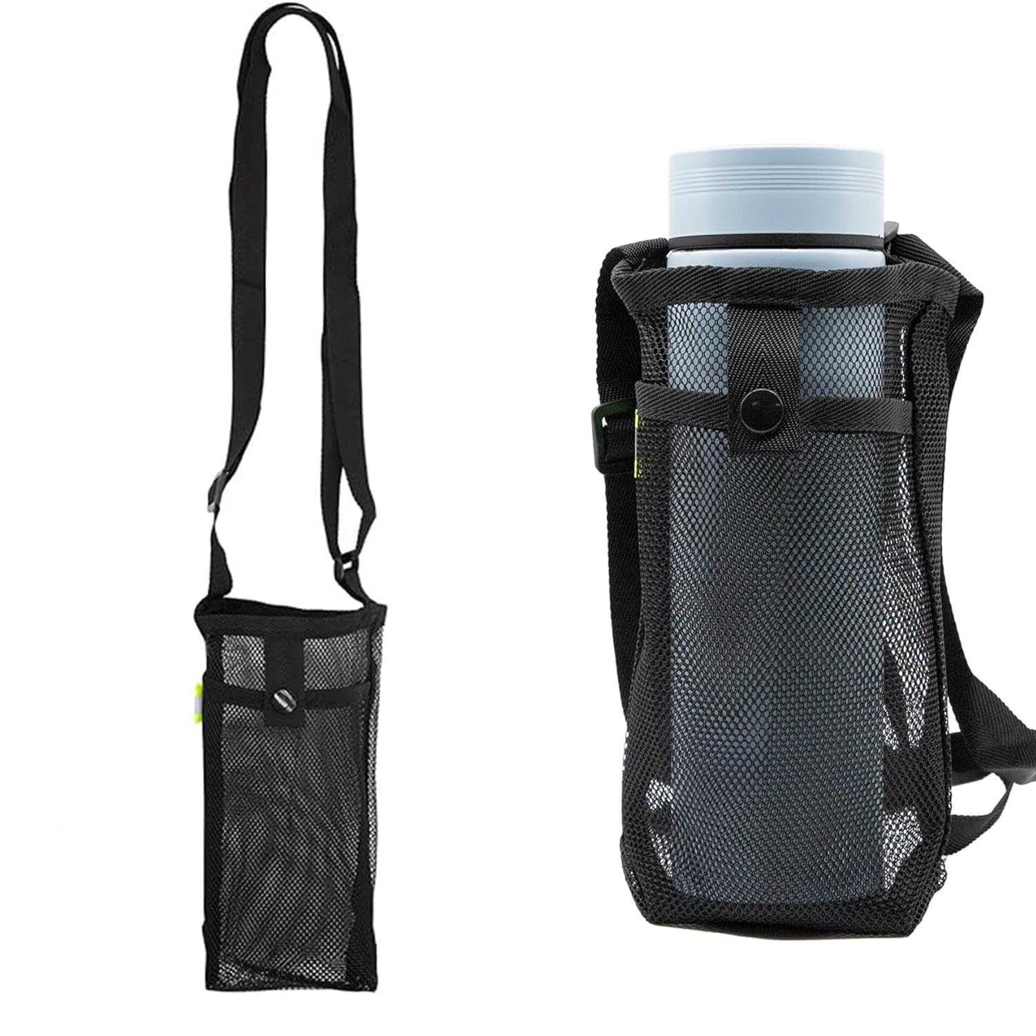 Luxiremi Portable Water Bottle Bag, Water Bottle Pouch Holder with Adjustable Strap Mesh Water Bottles Sling Outdoor Accessories for Walking Hiking Travelling Camping (black)