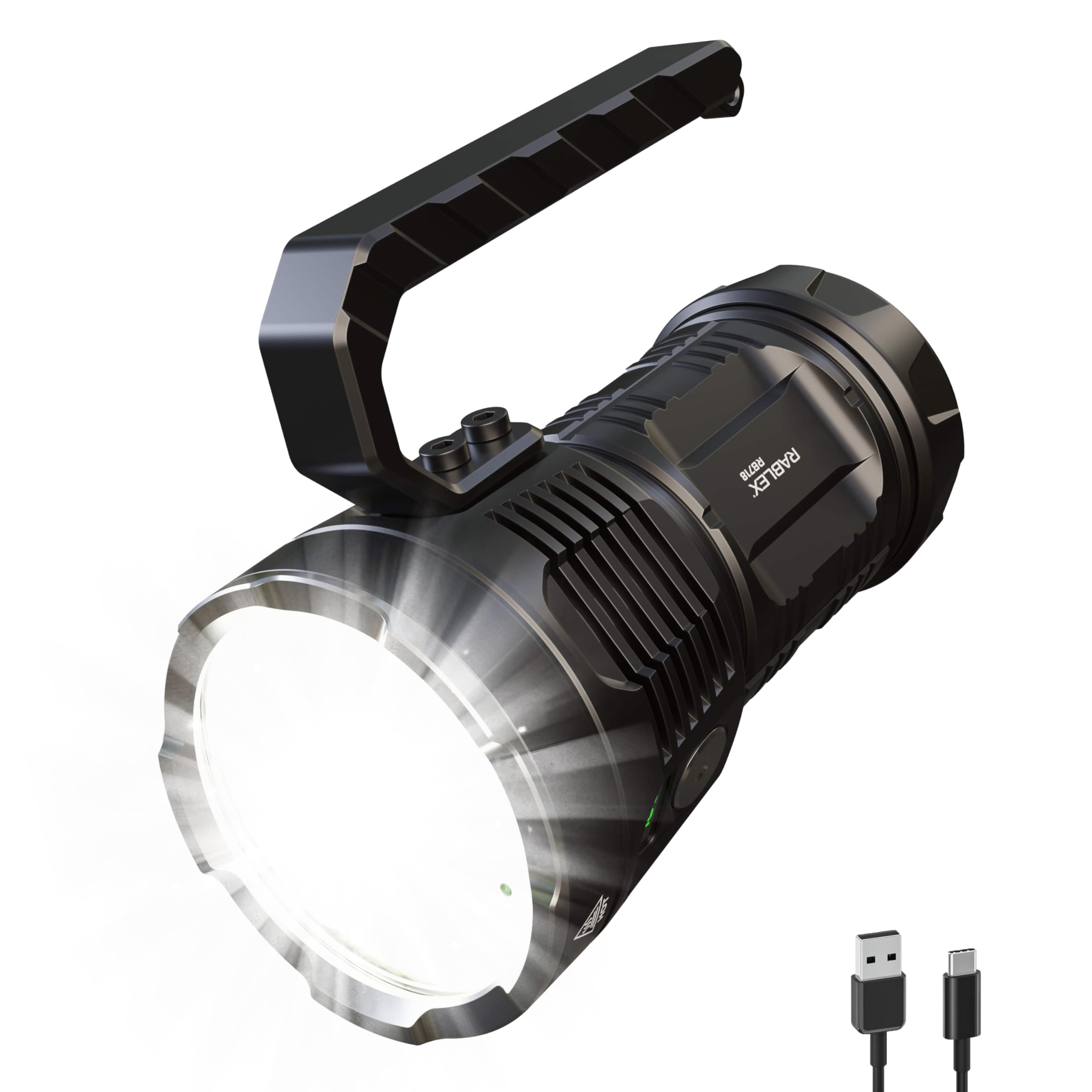 RB718 LED Handkurbel Taschenlampe, USB aufladbar Handscheinwerfer, USB Aufladbare Kopflampe mit Hoher Leistung Akku, Mehrere Modi Stirnlampe für Camping Outdoor Arbeit [Energieklasse A+++]