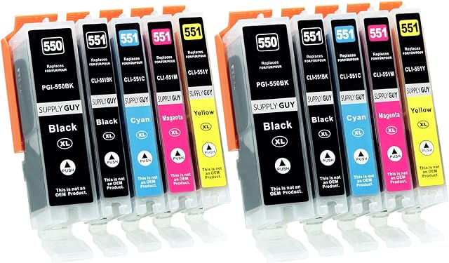10 Ink Cartridges compatible with Canon PGI-550 XL / CLI-551 XL with Chip and Level Indicator for Canon Pixma IP7250 IX6850 MG5450 MG5550 MG5650 MG5655 MG6450 MG6650 MX725 MX925