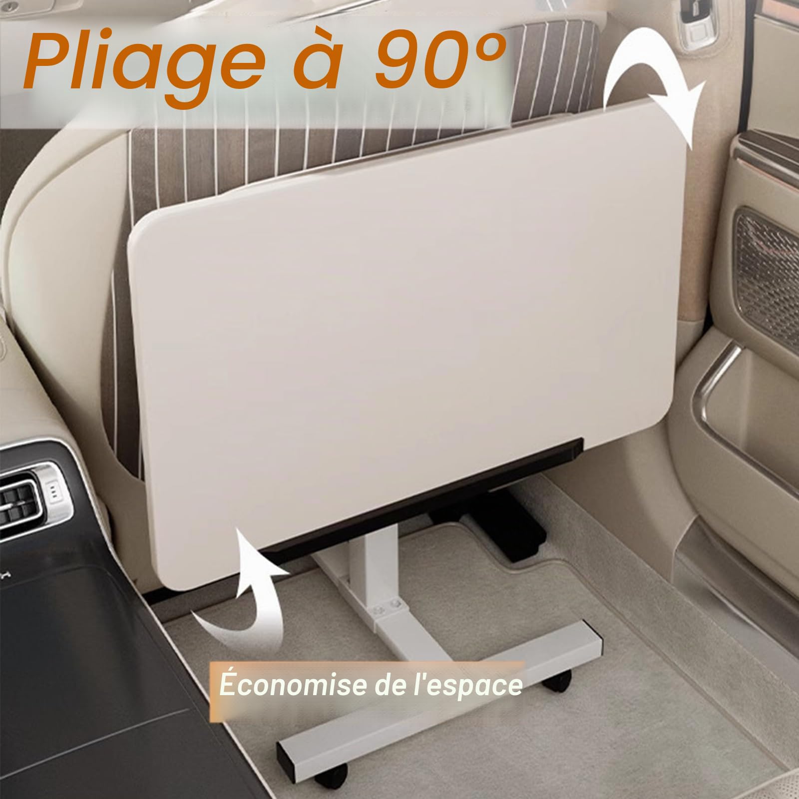 Table Camping Car Pliable à 90°, Table de Repas Pliable, Hauteur Réglable, Coins Arrondis, Bureau pour Caravanes, Fourgons Aménagés(Black,48x24cm/18.9x9.4in)