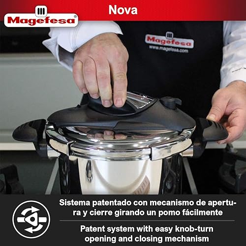 Miniatura 5 de Magefesa Nova - Olla a presión súper rápida de 42 cuartos de galón mecanismo de bloqueo fácil y suave acero inoxidable pulido 1810 inducción