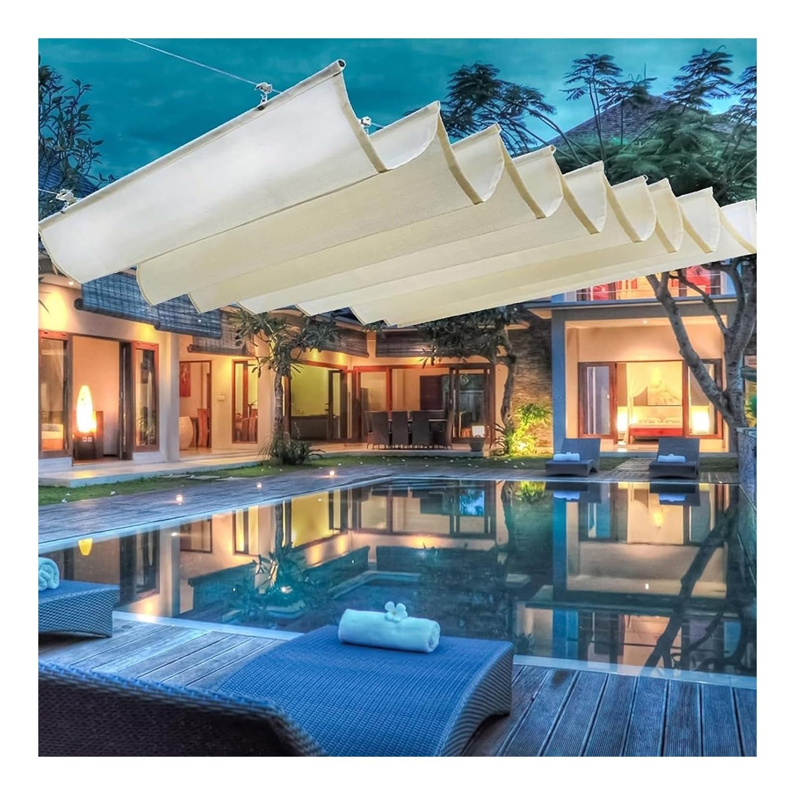 Einziehbares, wasserdichtes Wellen-Sonnensegel, 1,6 m x 12 m, Sonnenschutz, Pergola-Abdeckung, langlebig, UV-Blocker, mehrere Farboptionen für 