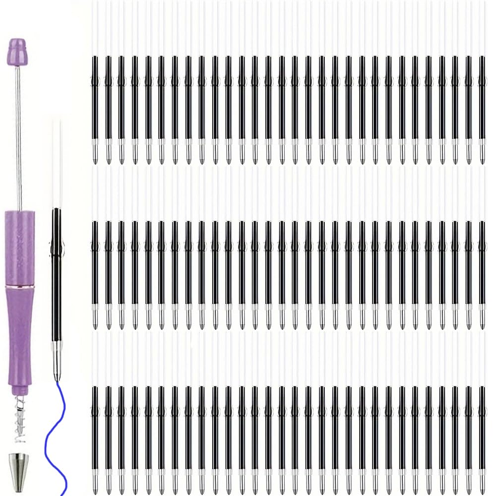 100pcs Beadable Pens Refills for Plastic Bead Ballpoint Pen，Beadable Pens Bulk Refills，Bead Pens Refills (Blue)