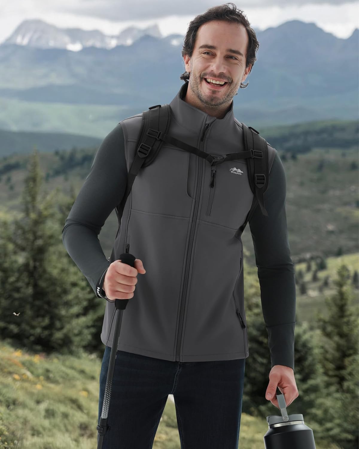 WULFUL Men's Windproof Lightweight Golf Vest Outerwear with Pockets Softshell Sleeveless Jacket for Running Hiking Sports - Image 2