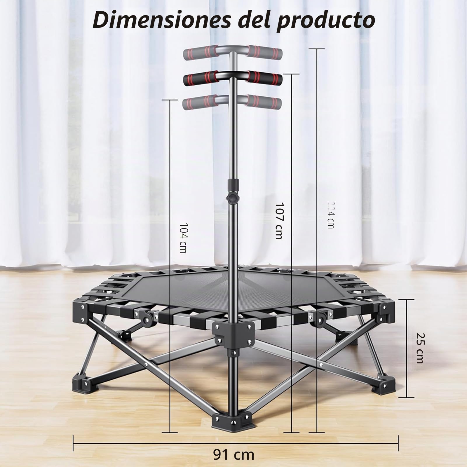 TrampolíN De Rebote Plegable De 42" con Asa Ajustable, TrampolíN De Fitness, Bungee, Salto, Entrenamiento Cardiovascular para Adultos, Carga MáXima De 450 LB, 110 cm, Plegable Y PortáTil
