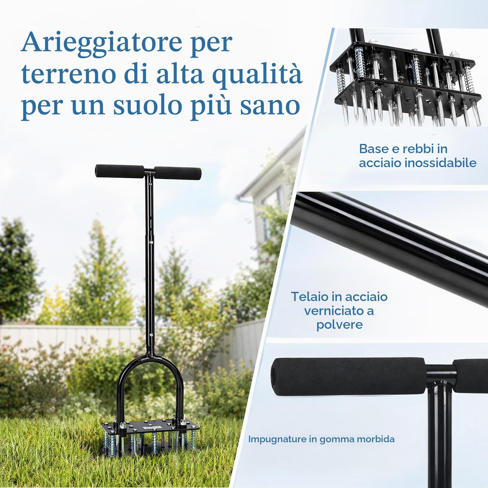 Arieggiatore per Prato Manuale, Scarificatore in Acciaio Robusto