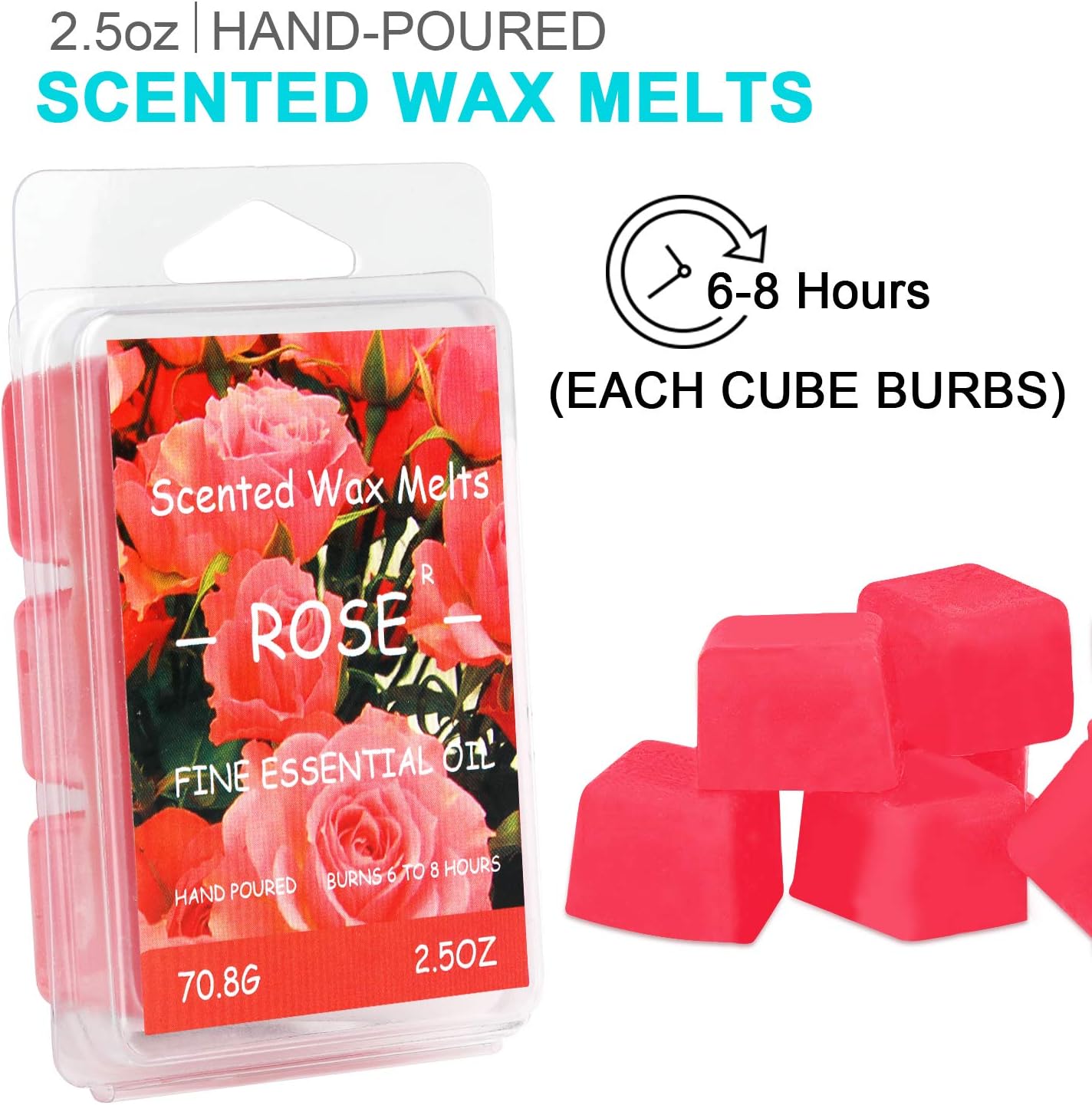 Perkisboby Scented Wax Melts, Soy Wax Cubes with Natural Essential Oil for Assorted Wax Warmer Cubes/Tarts - Jasmine, Vanilla, Rose, Aloe, Lavender, Sandalwood, Apple, Green Tea (8 x 2.5 oz)