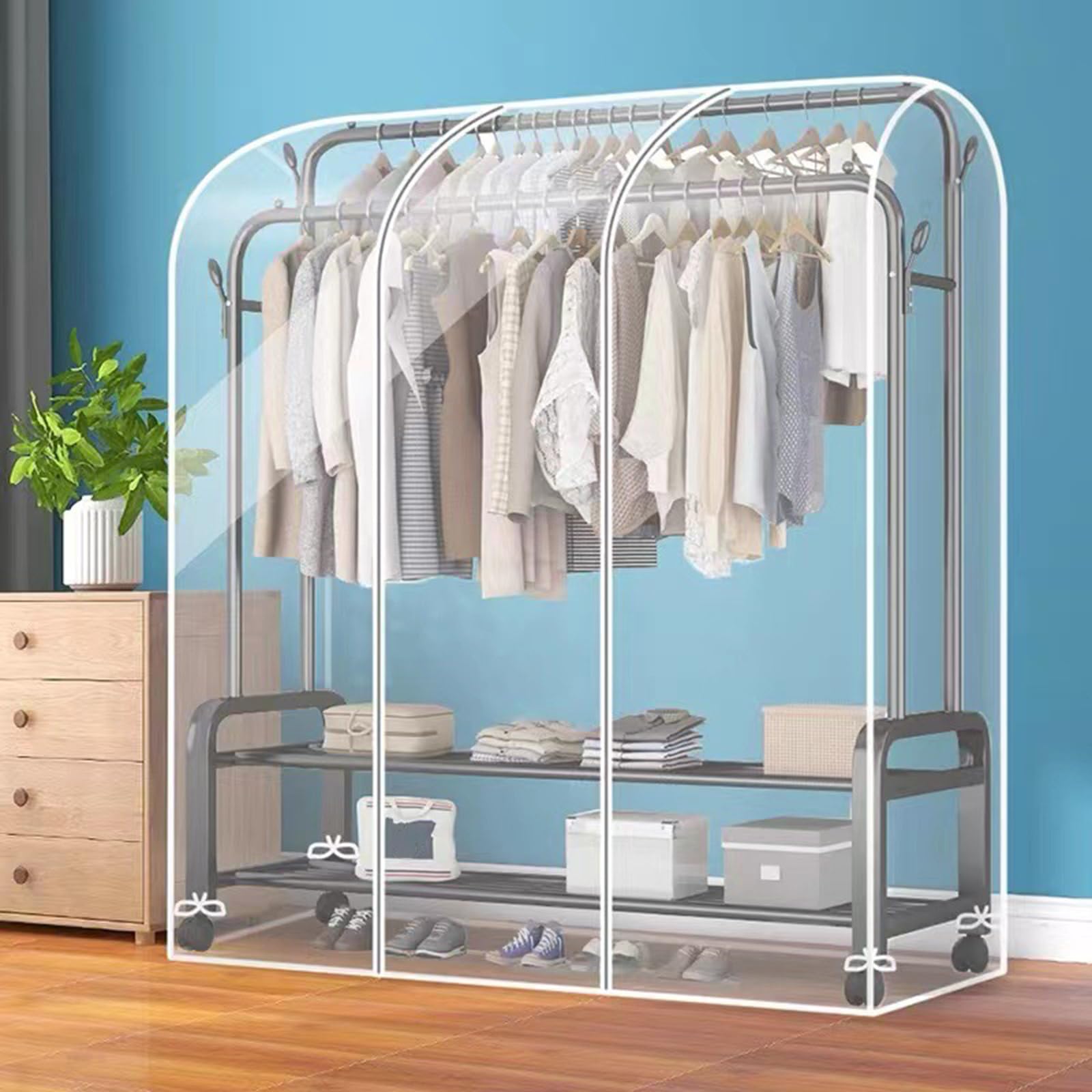 Fundas para ropa, transparente, para colgar, cubierta para perchero, con cremallmpermeable, a prueba de polvo, protector de almacenamiento para traje, abrigo, 50 x 150 x 160 cm, transparente
