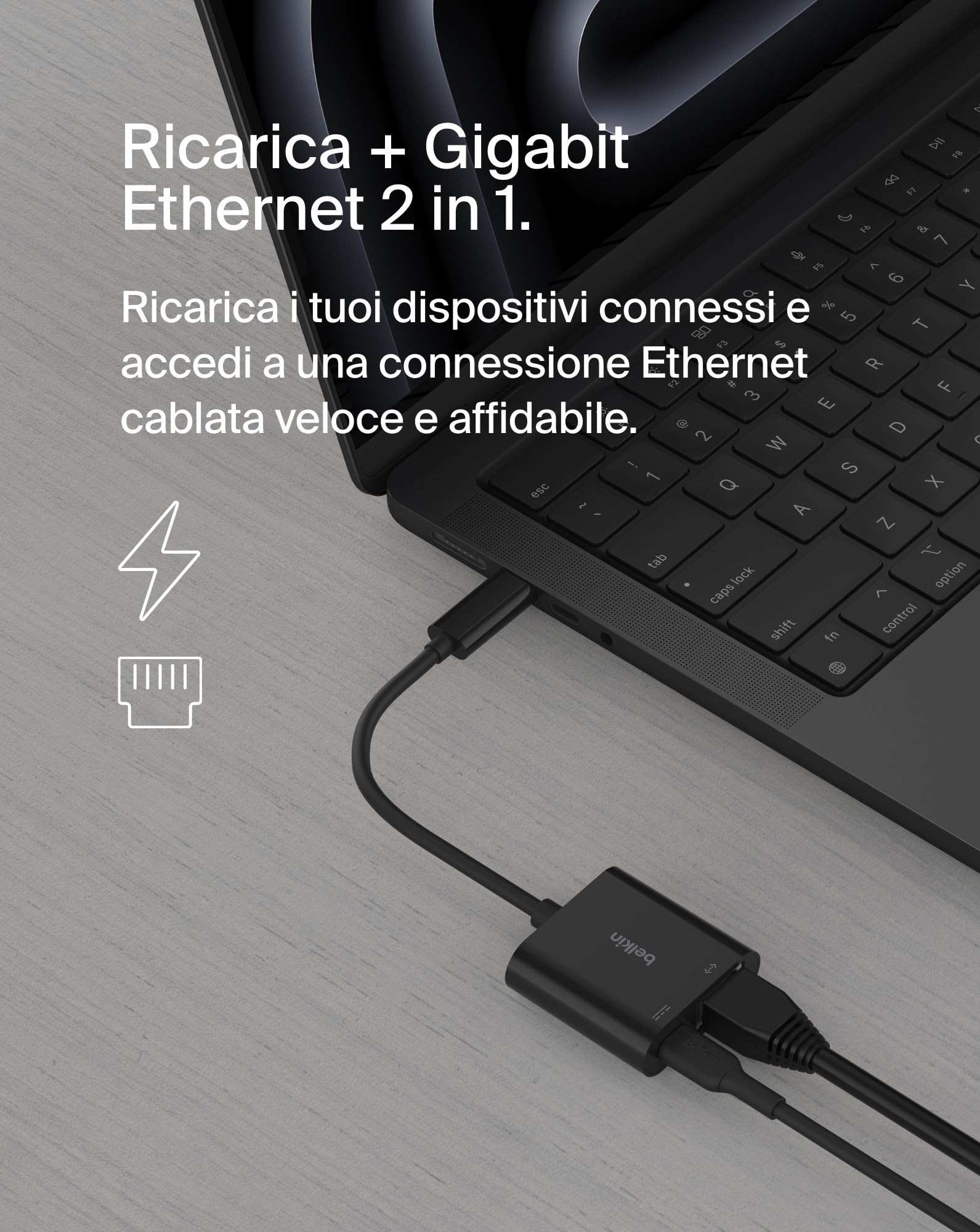 Belkin Connect Adattatore da USB-C a Ethernet + ricarica da 100 W, Gigabit Ethernet, USB-C, 10/100/1.000 Mbps per una connessione Internet rapida, compatibile con iPhone 15, Samsung Galaxy S24 e altri