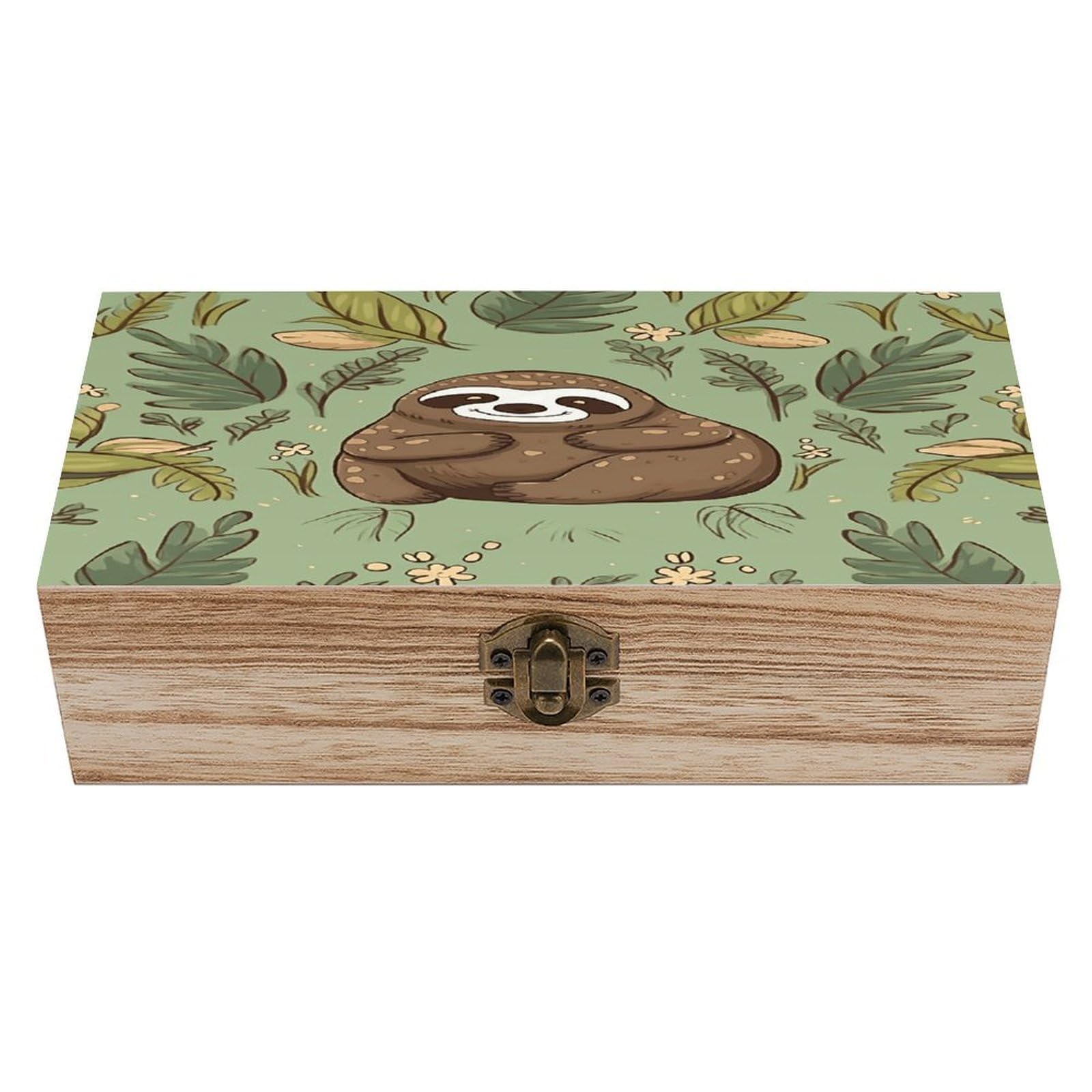Adfgyerh Style Sloth On The Grass Bins Solid Wood，Jewelry Box Retro And Exquisite，Storage Box Used For Storing Photos, Souvenirs, Letters, Gifts, And Jewelry.