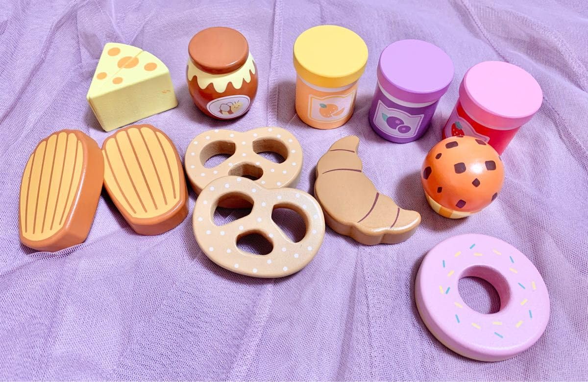 Amazon.co.jp: 木製ままごと パン ドーナツ ジャム はちみつ : おもちゃ