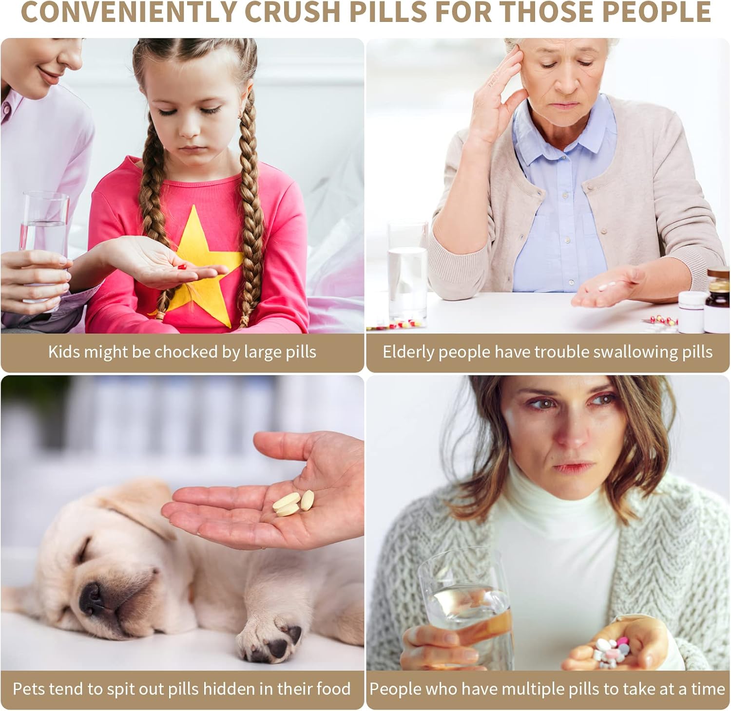 Cordless Electric Pill Crusher Grinder - Pill Cutters for Small or Large Pills and Vitamin Tablets to Fine Powder - Electronic Pill Pulverizer - Removable Grinding Cup for Easy Cleaning