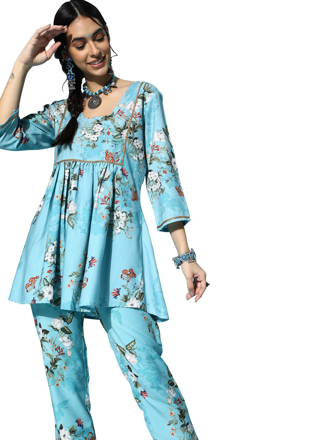 Ziyaa Women's Rayon Salwar Suit Set (Zikury3587Andpa-L_Sky Blue_L)