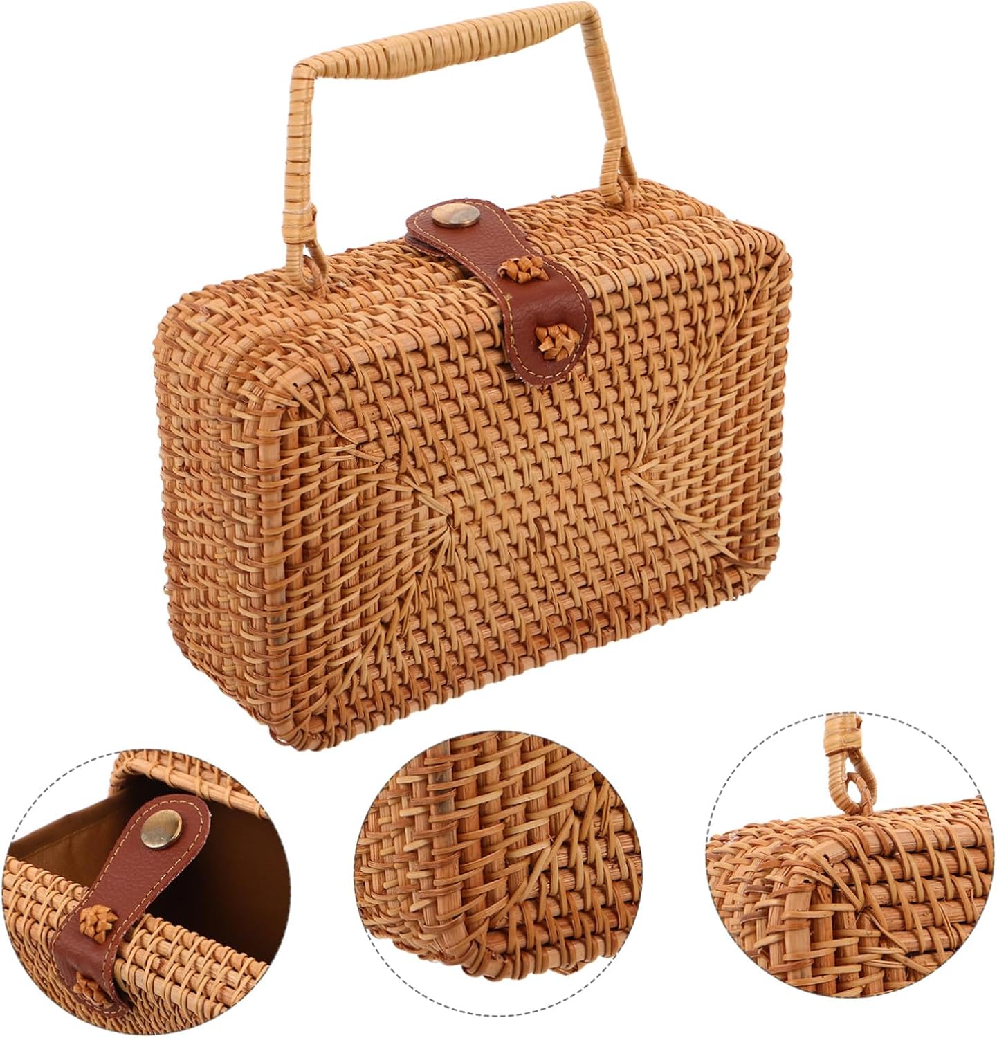MAGICLULU Lightweight Rattan Woven Handbag Featuring Durable Pu Leather Buckle, Boho Vintage Style Clutch Purse for Women, for Travel, Party, and Outdoor Picnic
