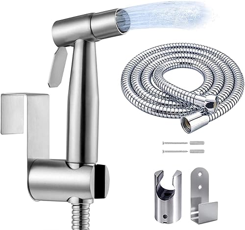 Miniatura 1 de Kit de rociador de bidé de mano, rociador de acero inoxidable de níquel cepillado, cabezal de ducha para inodoro con manguera de 59 pulgadas y